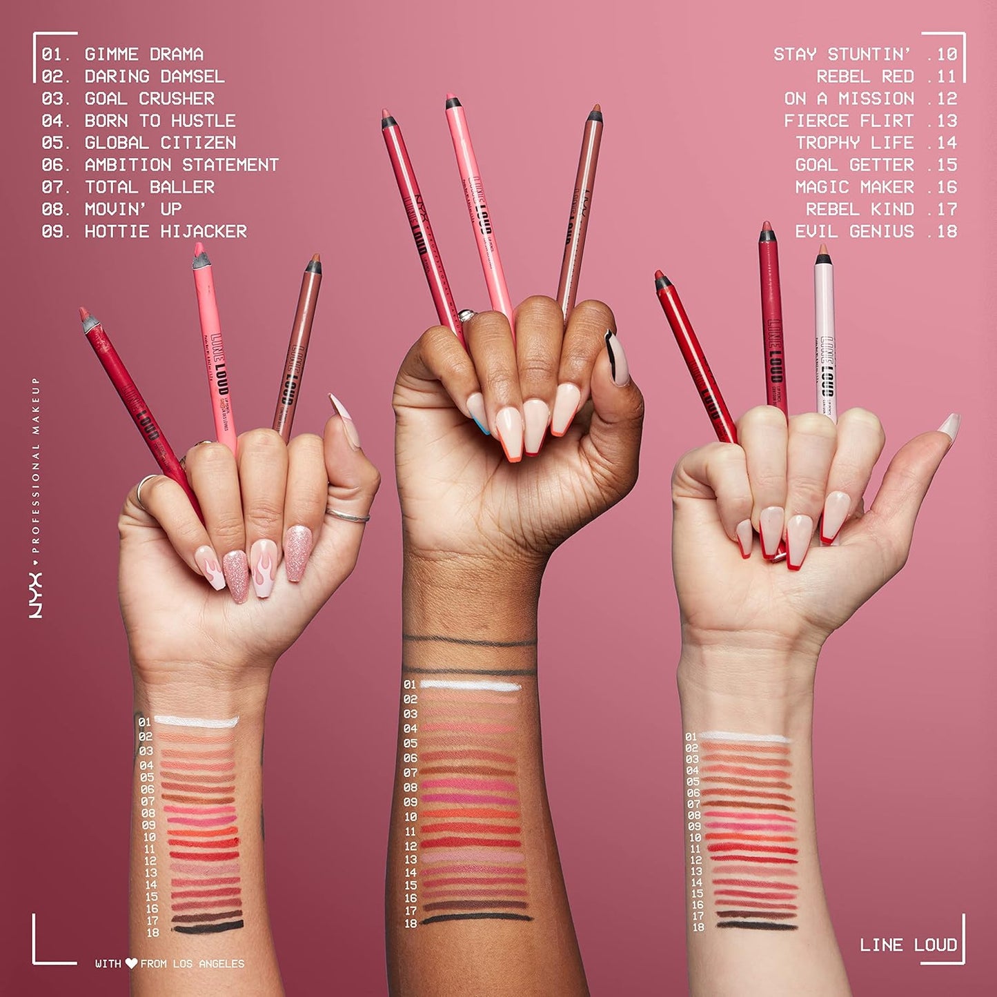 NYX PROFESSIONAL MAKEUP Line Loud Lip Liner, Longwear and Pigmented Lip Pencil with Jojoba Oil & Vitamin E - Gimme Drama (White)