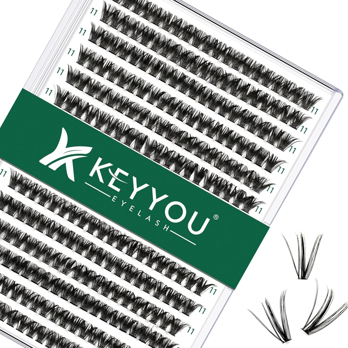 Lash Clusters 300pcs Individual Lashes 50D 0.07C Curl 11mm DIY Eyelash Extension KEYYOU Large Tray Volume Soft&Natural Cluster Lashes(50D-0.07C,11）