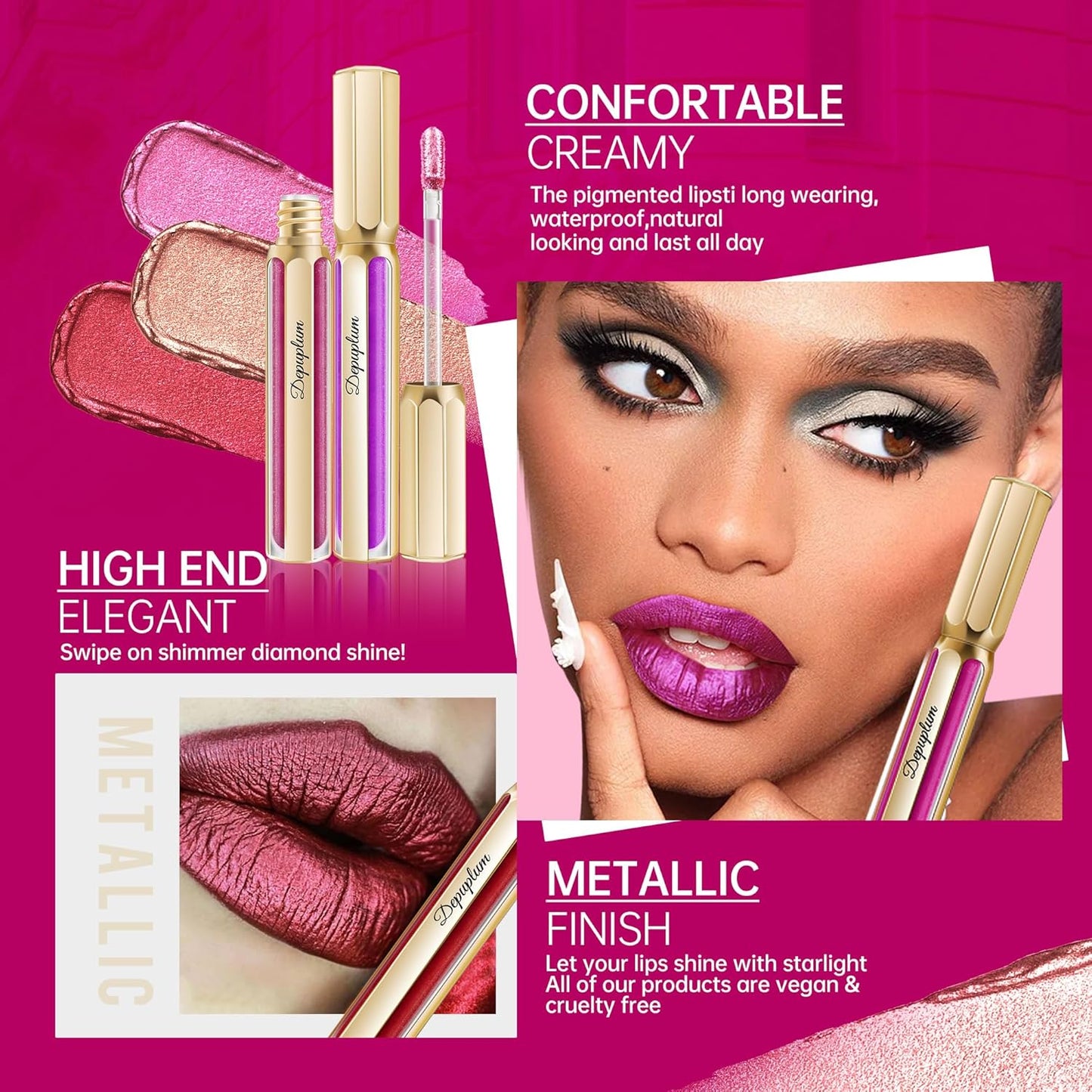 Chocolate Lipsticks for Women Metallic Lipstick Long Lasting Non Stick Cup Lip Gloss, Shimmer Lightweight Hydrating Full Coverage Lip Color, DP109 Candy