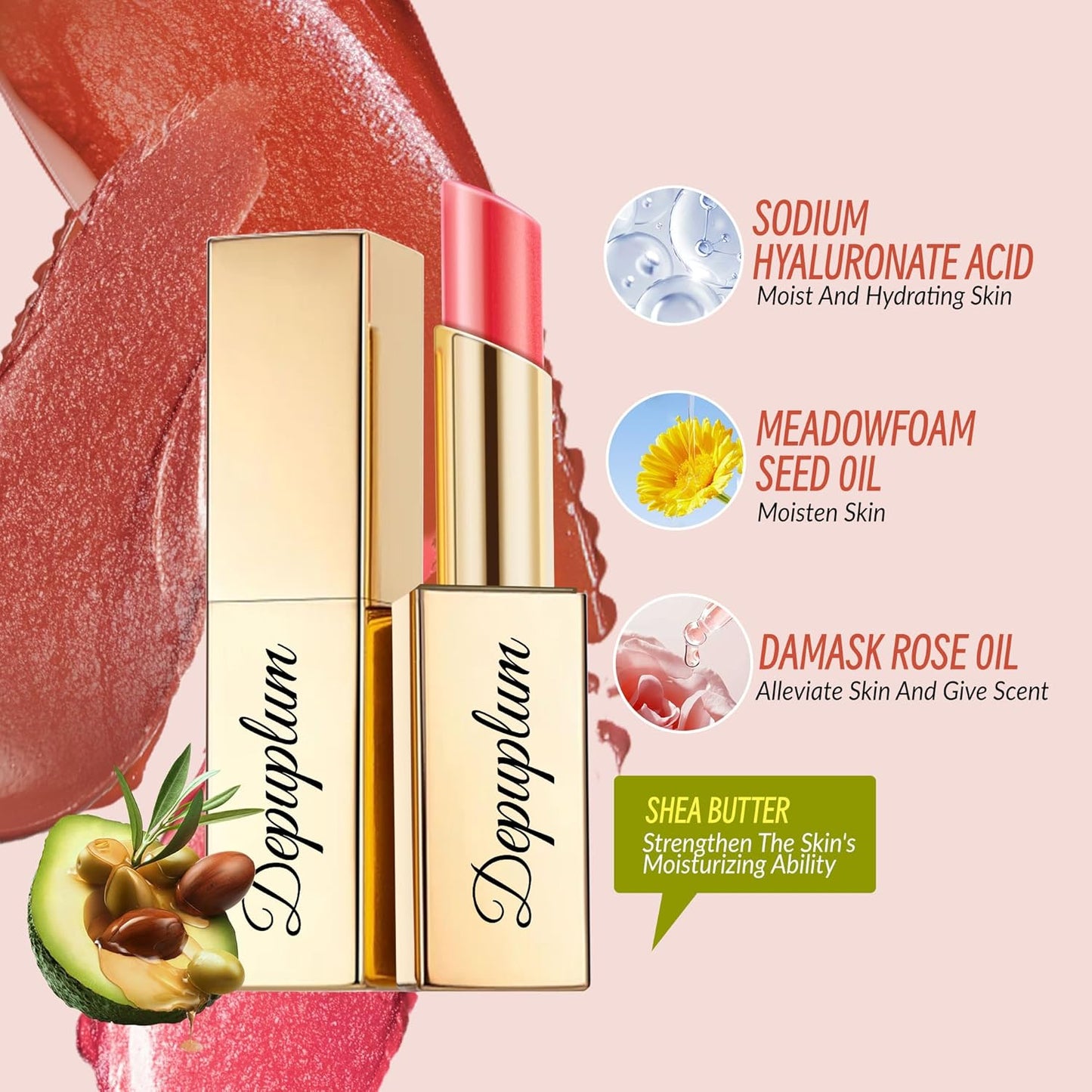Peach Pink Lipstick Moisturizing for Women Shimmer Tinted Lip Balm Hydrating Nourishing Lip Gloss Vegan& Cruelty Free Lip Makeup, ZG107 Candy