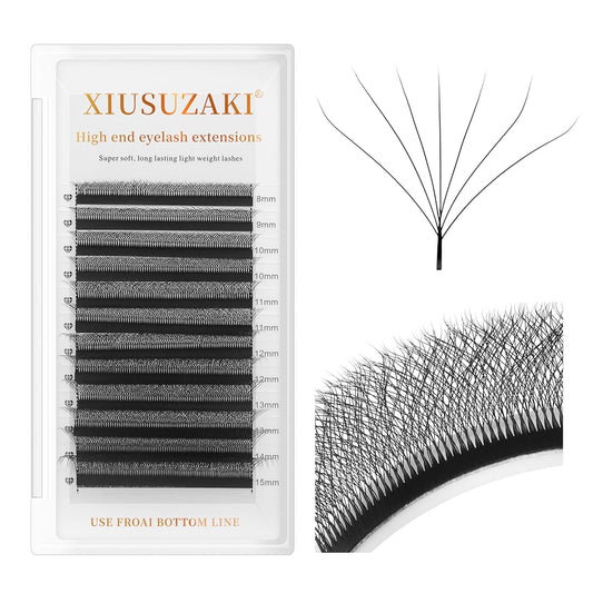 W Lash Extensions 7D Eyelash Extensions W Shape 0.07mm Thickness C Curl Mix 8-15mm Premade Fans Individual Lashes Volume Matte Black 12 Rows Crisscross False Eyelashes(W-7D-0.07-C,8-15mm)