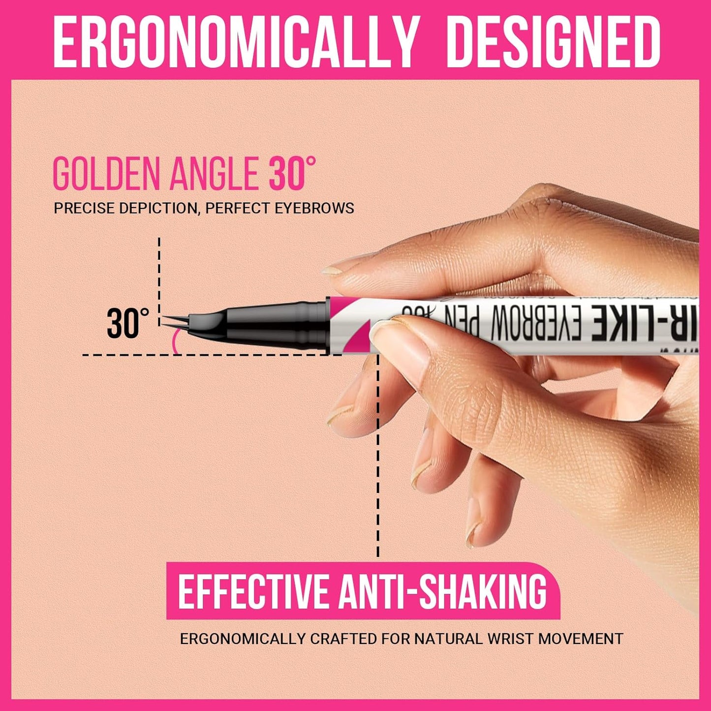 iMethod Curved Eyebrow Pen - 2-in-1 Dual-Ended Eyebrow Pencil with Curved Tip and Precise Brush-Tip, Microblading Pen for Natural Brows, Dark Brown