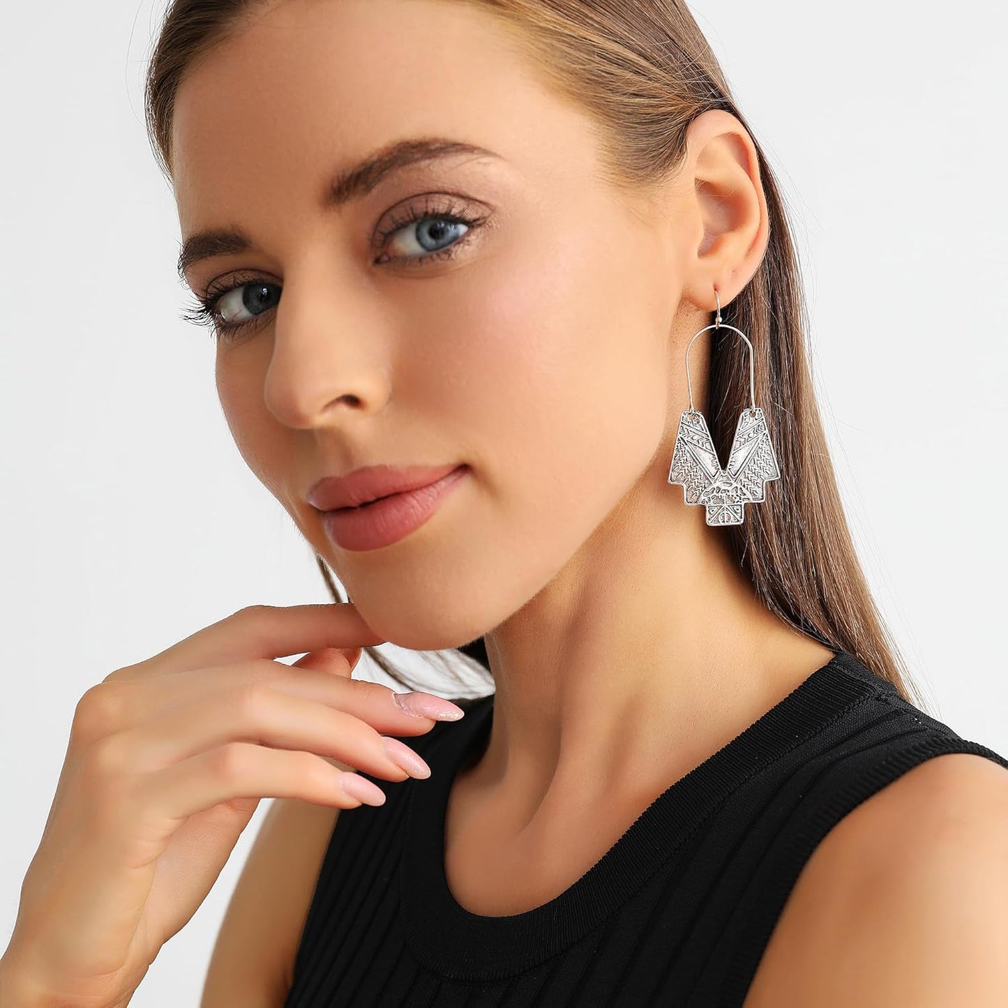 Zealmer Gold Geometric Earrings Statement Vintage Boho Ethnic Earrings Hollow Out Fan Shape Dangle Drop Earrings for Women Birthday Christmas Valentines Day Gift