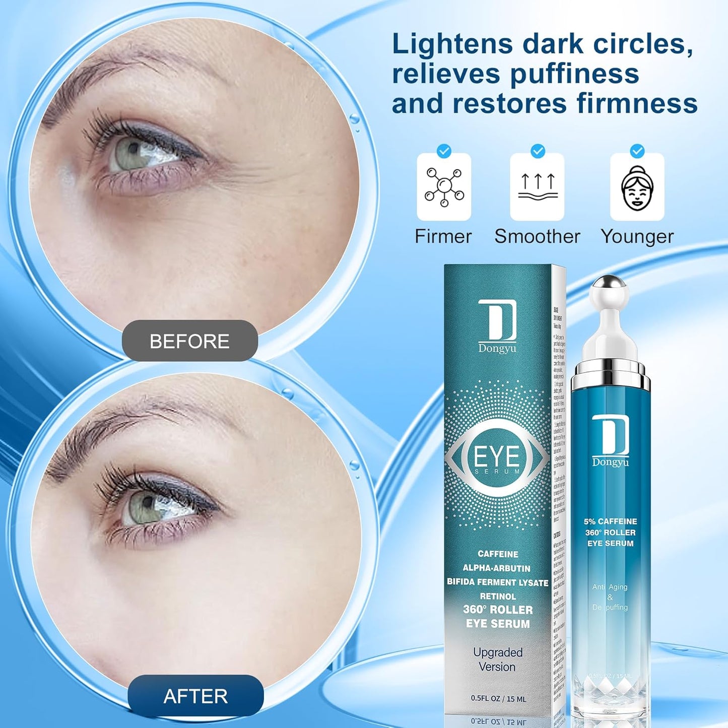Caffeine Eye Cream for Dark Circles: Under Eye Serum for Puffiness Bags Daily Care before Dates Parties Women Men