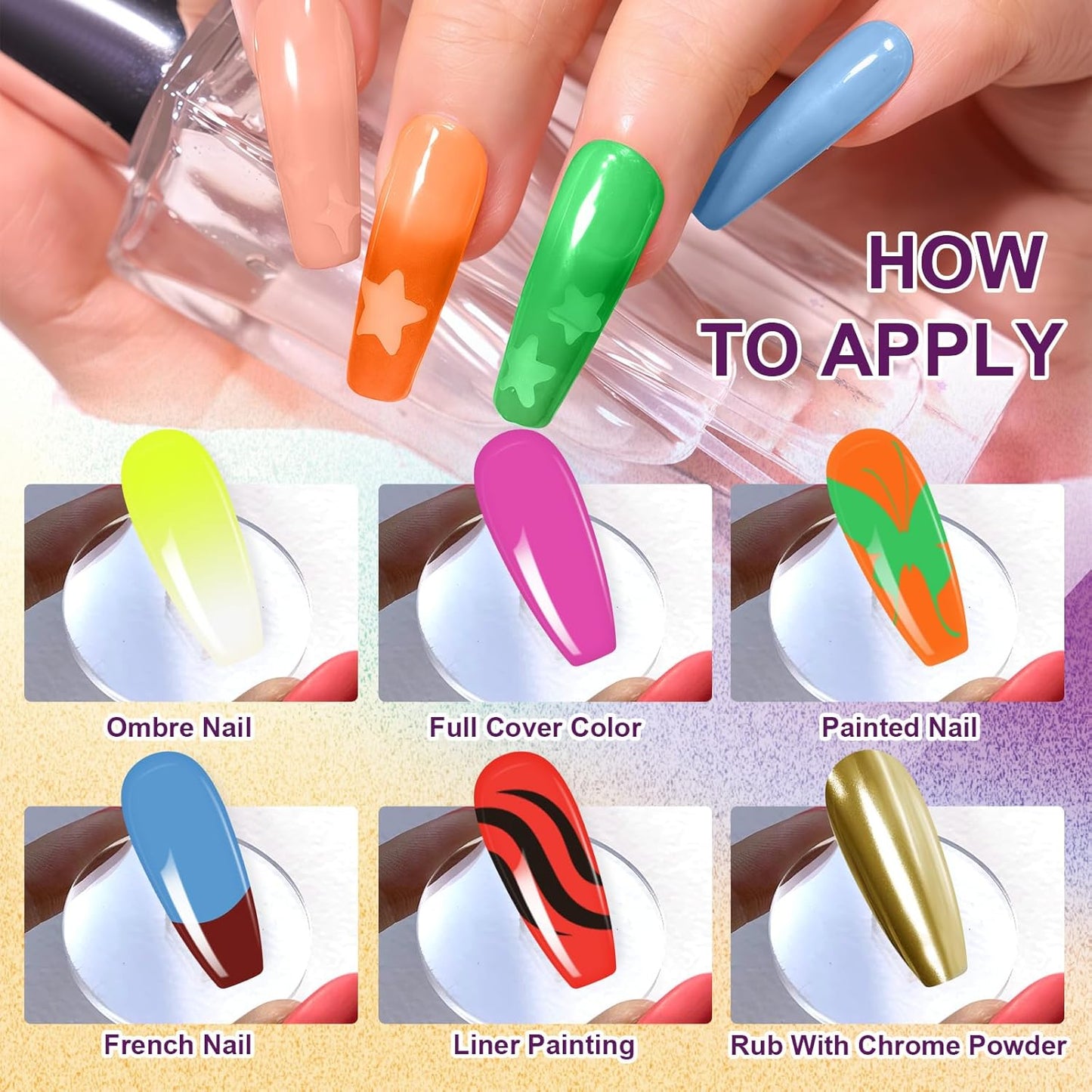 Gradient Painting Gel, 9 Colors Ombre Gel Nail Polish Sponging for Pigment Pat Nails Aura Nails French Manicure Long-lasting Home Salon DIY Nail Art Fluorescent