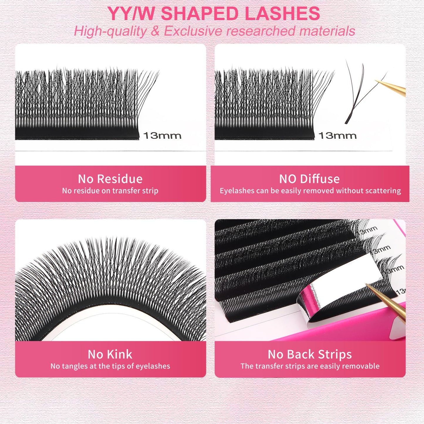 Lash Extensions Three Core Tips 3D Eyelash Extensions W Shape 0.07mm Thickness C Curl 9mm Premade Fans Easy Fan Volume Lashes Matte Black Crisscross(W-3D-Three Core-0.07-C,9mm)