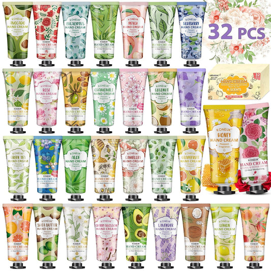 32 Pack Hand Cream Gift for Women, Bulk Hand Lotion Travel Size for Dry Cracked Hands, Mini Moisturizing Hand Cream for Mom Gifts, Teacher Gifts, Thank You Gifts and Bridal Shower Favors