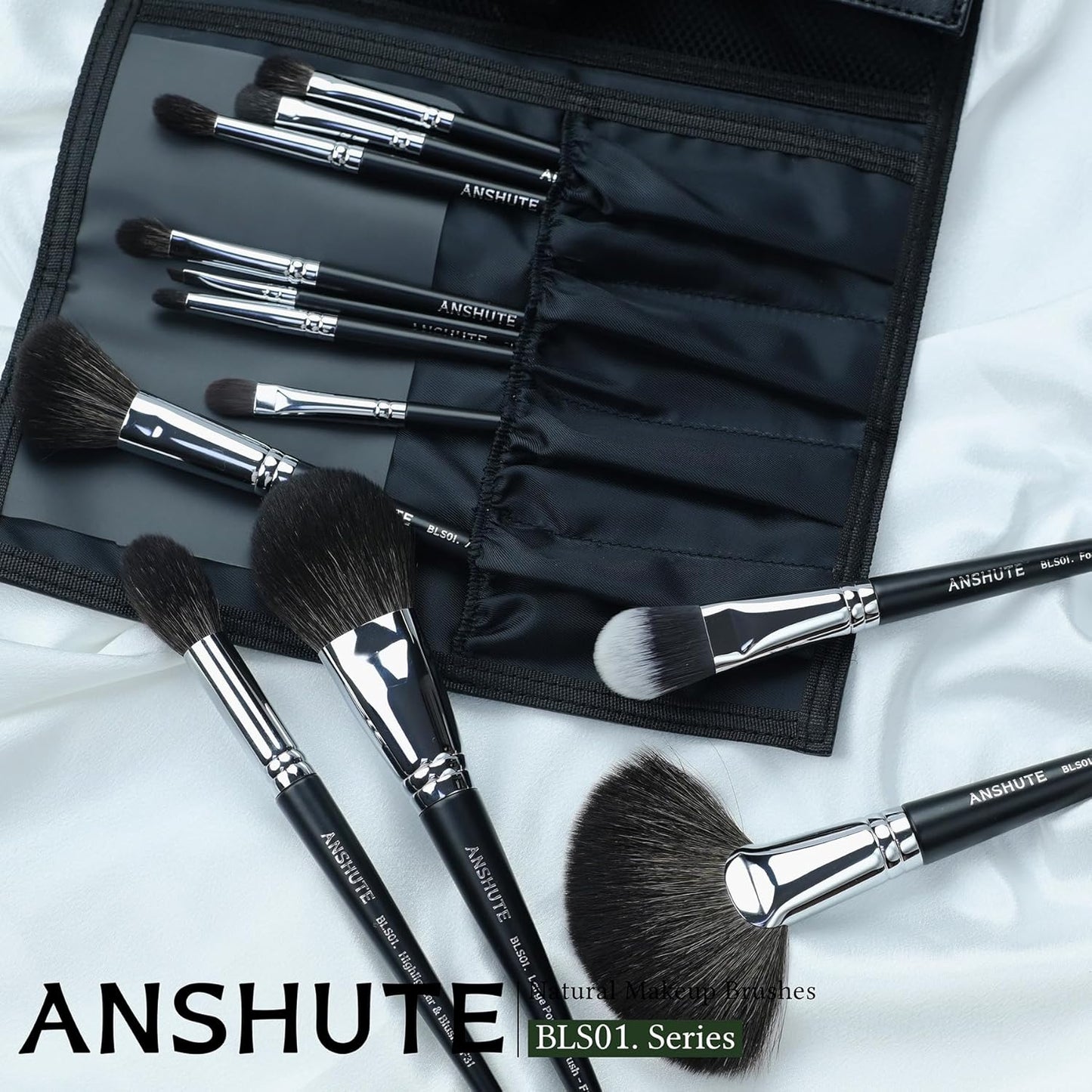 12-Piece Professional Natural Goat Hair Makeup Brush Set with Travel-Ready Makeup Brush Organizer - 5 Face & 7 Eye Brushes. Super Soft Bristles, Variety of Brushes. Labled Brush Handle