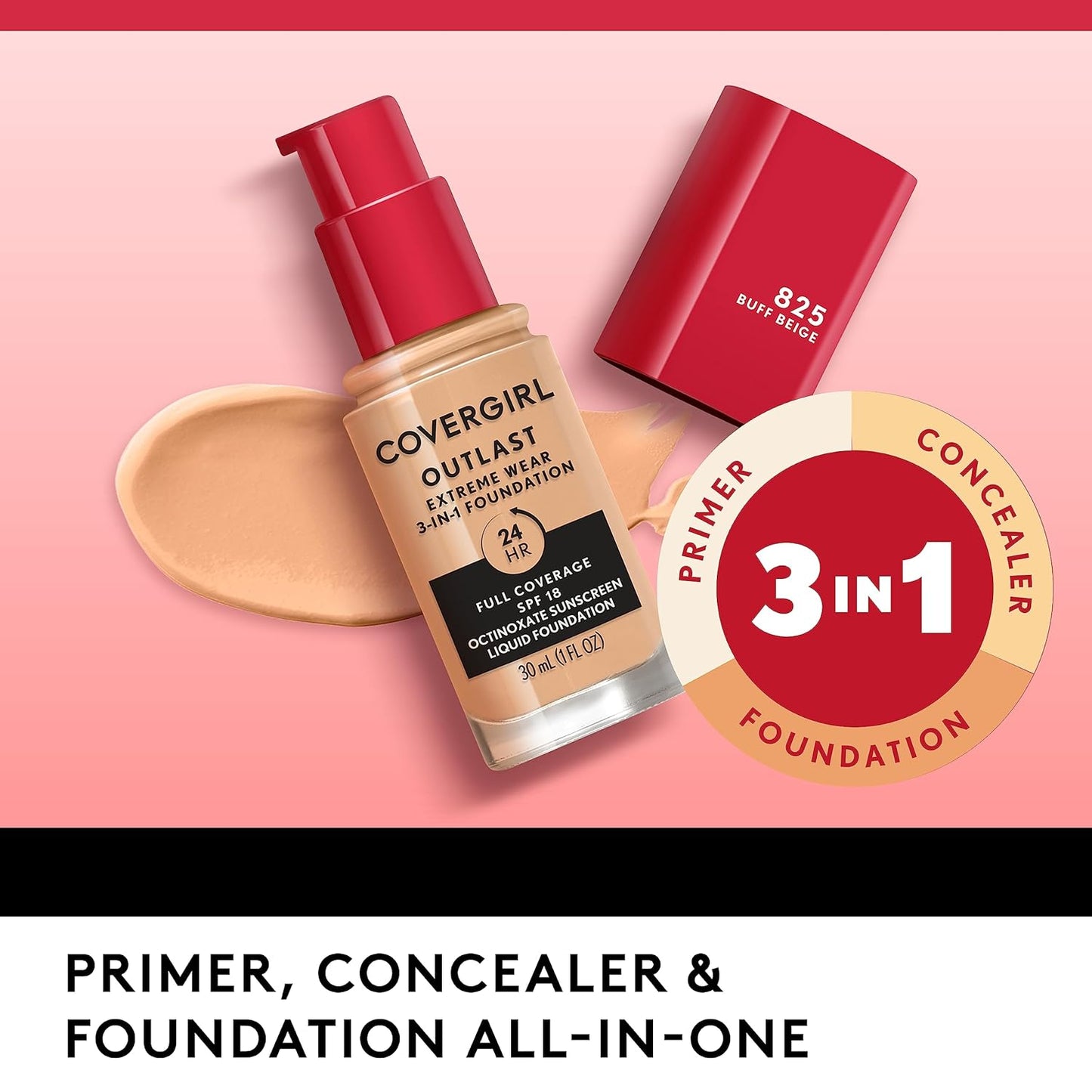 Covergirl Outlast Extreme Wear 3-in-1 Full Coverage Liquid Foundation, SPF 18 Sunscreen, Golden Ivory, 1 Fl. Oz. (Pack of 2)