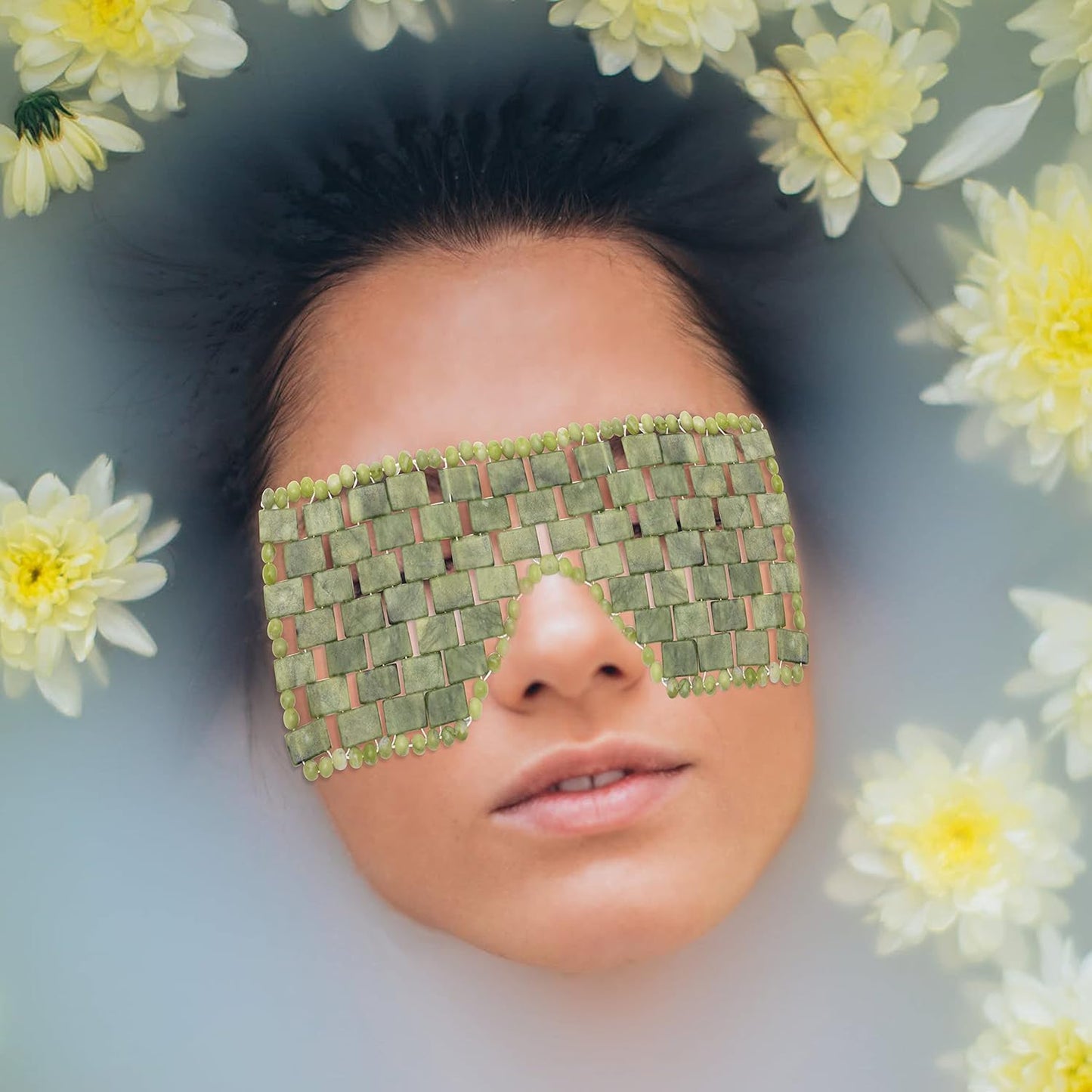 Jade Eye Mask Reusable Natural Green Facial Stone Mask for Eliminate Wrinkles Puffiness