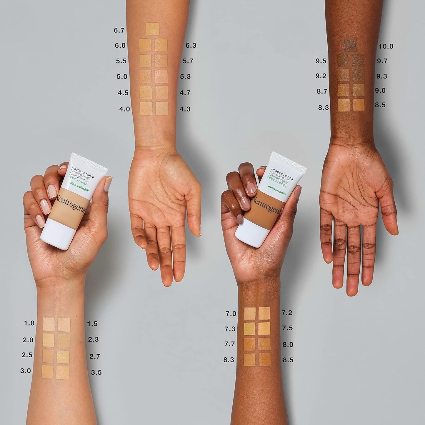 Neutrogena Clear Coverage Flawless Matte CC Cream, Full-Coverage Color Correcting Cream Face Makeup with Niacinamide (b3), Hypoallergenic, Oil Free & Fragrance Free, Porcelain, 1 oz
