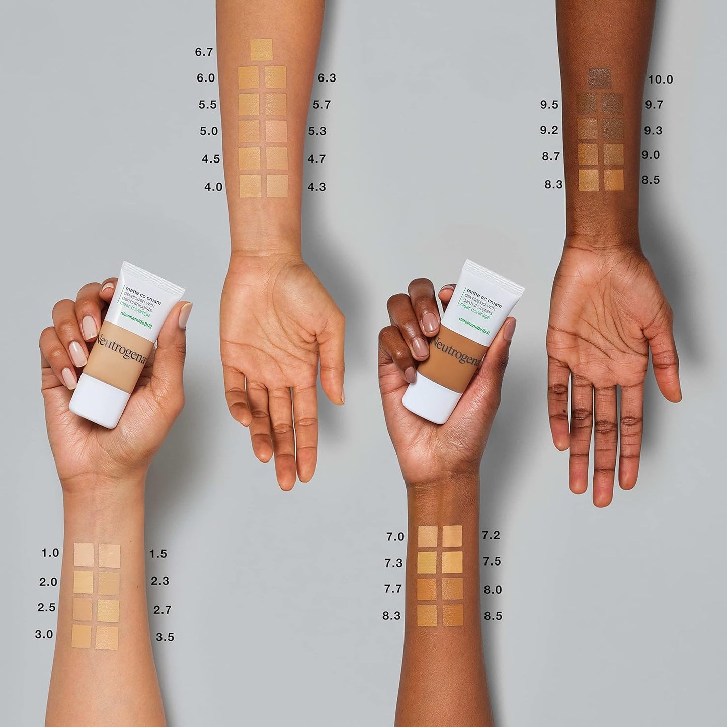 Neutrogena Clear Coverage Flawless Matte CC Cream, Full-Coverage Color Correcting Cream Face Makeup with Niacinamide (b3), Hypoallergenic, Oil Free & Fragrance Free, Umber, 1 oz
