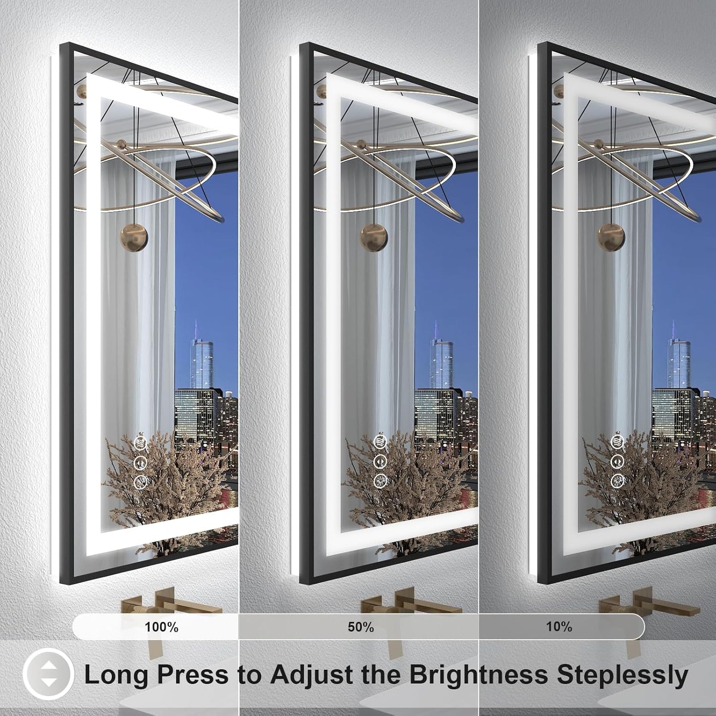 OKPAL 40x32 LED Bathroom Mirror with Lights, Lighted Mirrors for Bathroom Wall, Black Frame Lighted Vanity Mirror, Front and Backlit, Dimmable, Anti-Fog, Memory, Horizontal/Vertical