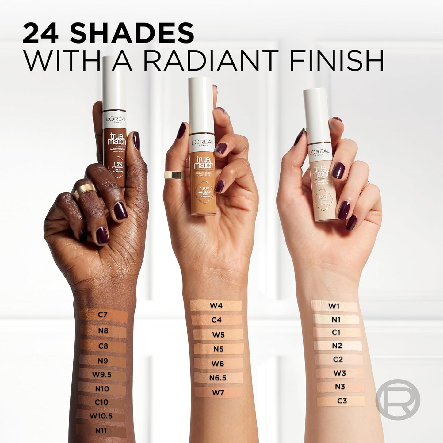 L’Oréal Paris True Match Radiant Serum Concealer, Brightening Under Eye Concealer Make Up with 1.5% Hyaluronic Acid and Caffeine, W6, 0.33 Oz