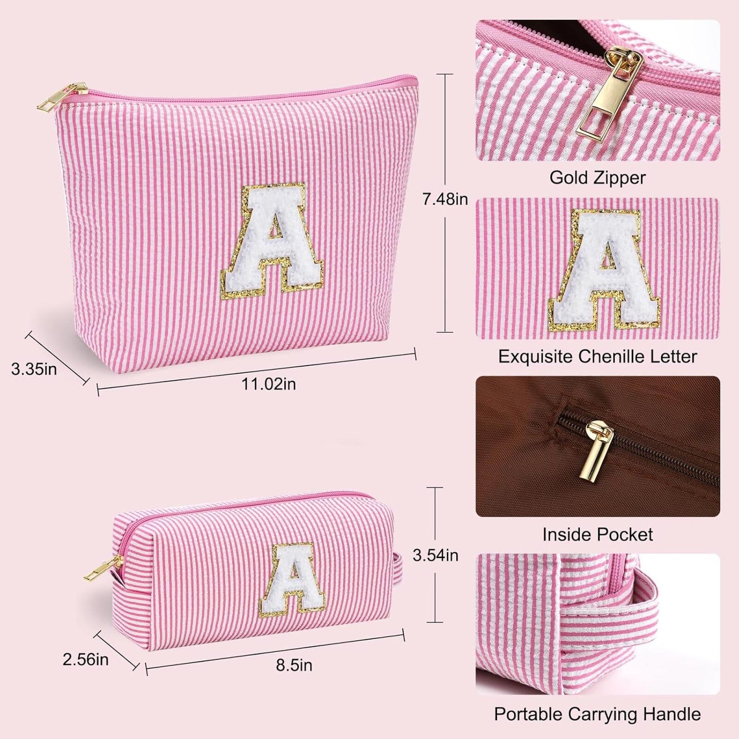 YOOLIFE Initial Cute Pink Makeup Bag Pouch Gift for Niece Sister Friend Female Her Mom | Birthday Gifts for Women Daughter Gifts | Cosmetic Travel Bag B