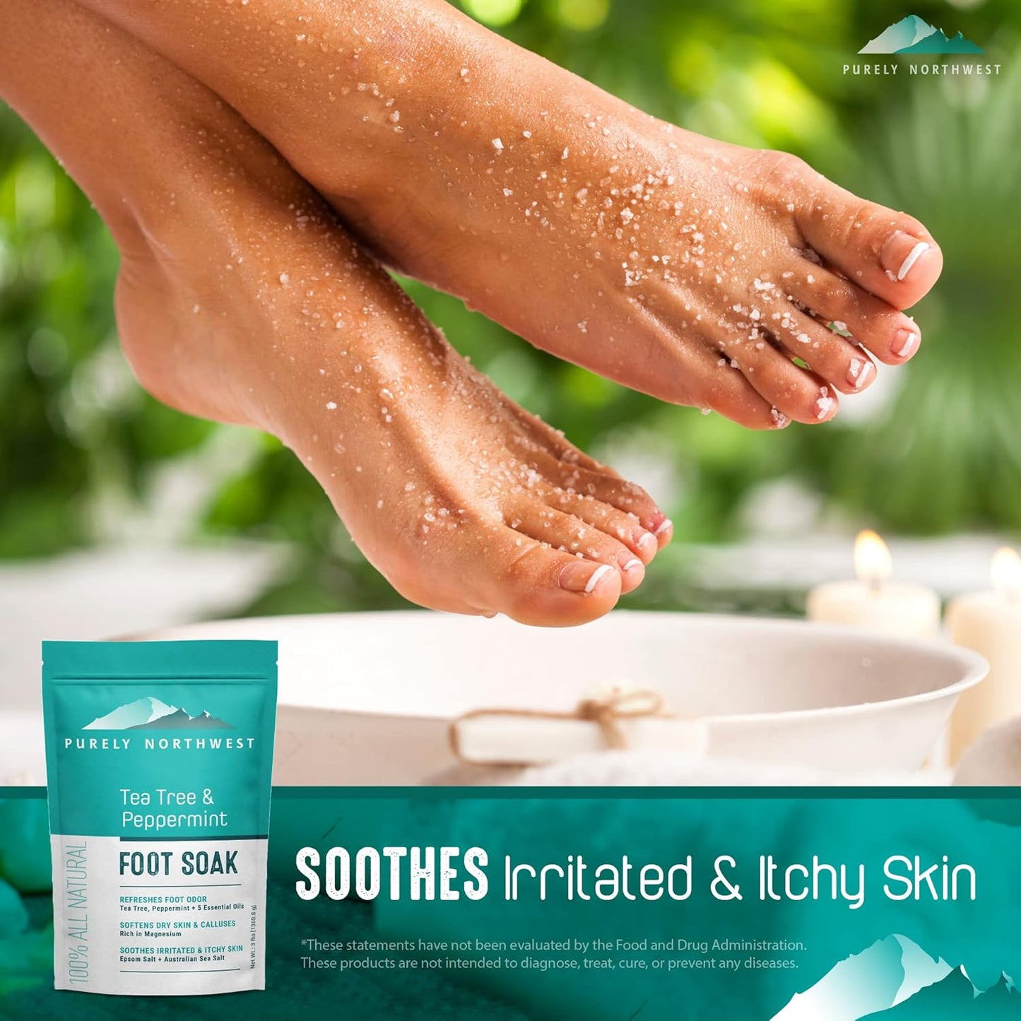 3 Pounds-Tea Tree, Peppermint, Foot Soak | MSM with Epsom Salt Soothes Burning & Itching from Athletes Foot & Foot Odors-Softens Dry Calloused Heels Made by Purely Northwest