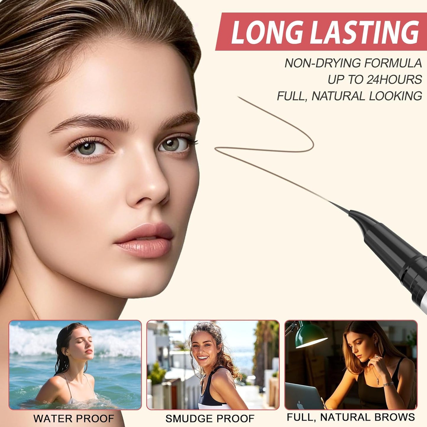 LAVONE Hair-Like Eyebrow Pen Makeup kit, Eyebrow Pencils for Women with Waterproof Microblading Eyebrow Pencil, Eyebrow Pomade, Eyeliner and Eyebrow Brush, Create Full, Natural Brows, Dark Brown