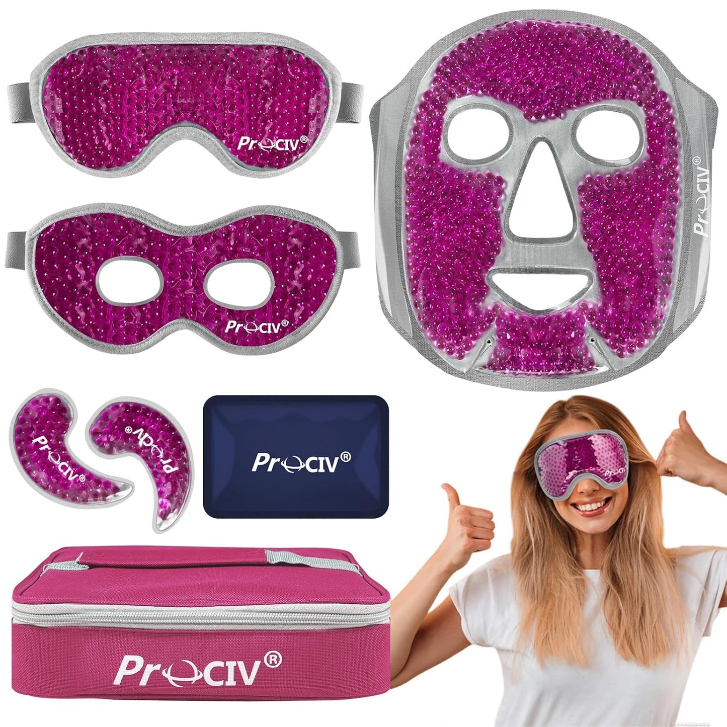 Cooling Eye Mask Ice Face Mask - Gel Beads Hot Cold Compress Reusable Ice Face Eye Mask, Under Eye Patches & Ice Pack Set, Cold Eye Mask for Sleeping Dark Circles Puffiness Dry Eye Headache (Rose Red)
