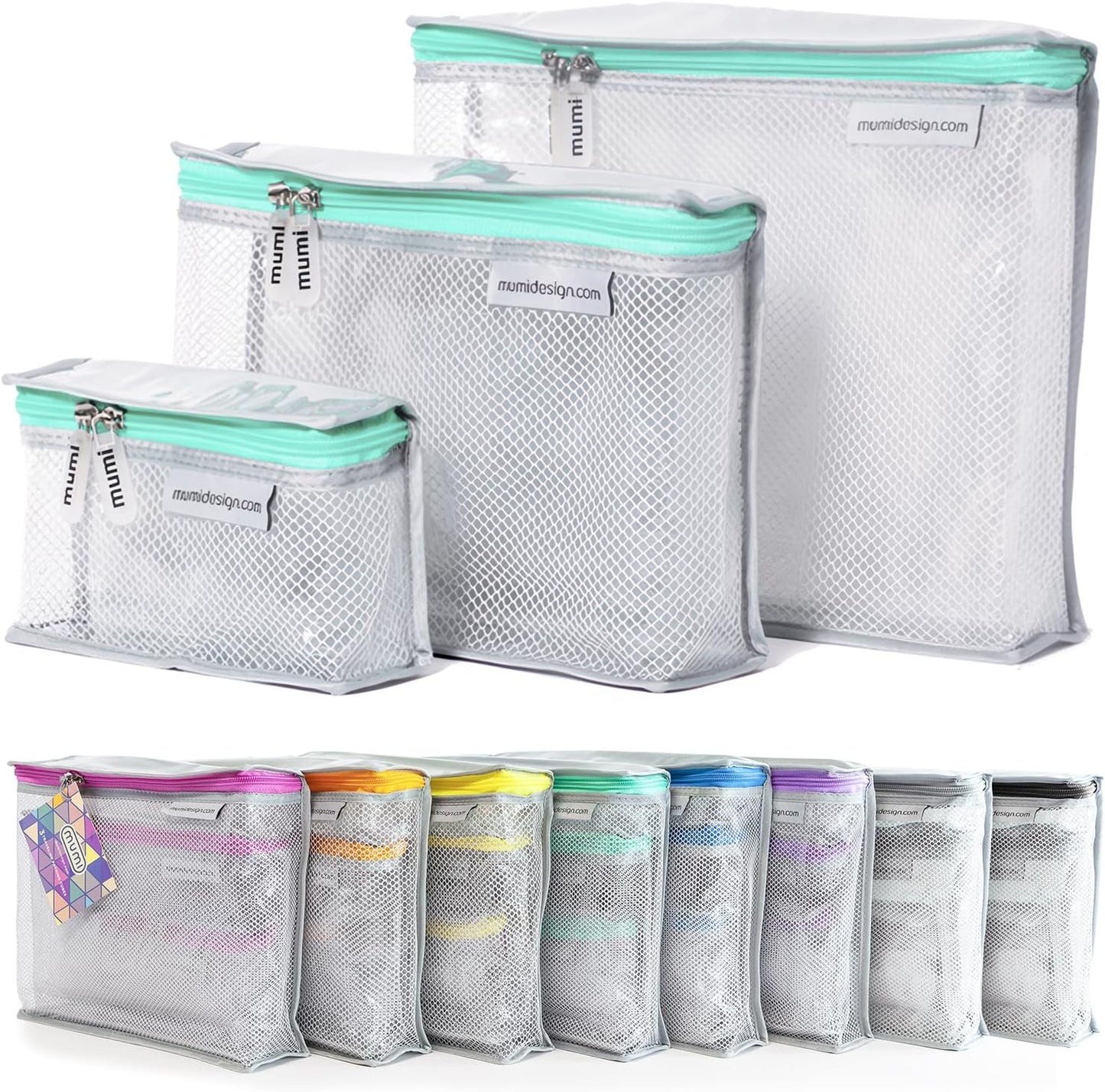 MUMI Travel Toiletry Bag Set of 3 – Clear TSA Approved Toiletry Bags for Women – Reusable Water-Resistant Makeup Organizer Pouches for Skincare, Cosmetics, Travel Accessories, Airport Packing - Aqua