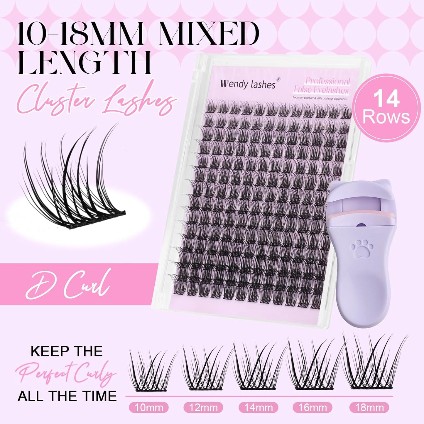 WENDY Lashes Clusters Kit DIY Eyelash Extension with Eyelash Curler Black Cluster Eyelash Extensions Individual Lashes Kit Wispy Soft Eyelash Extensions for Using at Home（Kit,YM15-0.07D,10-18mm）