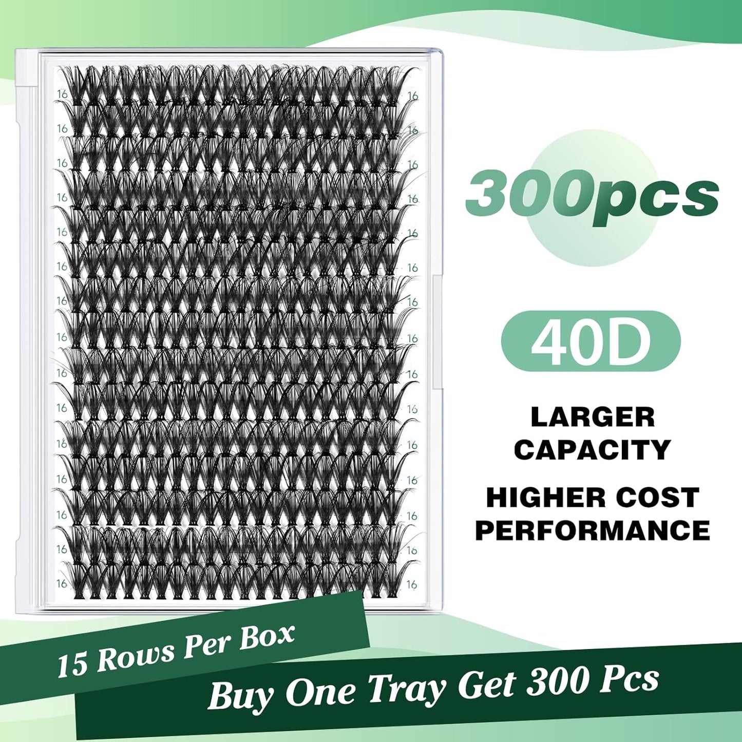 Lash Clusters 300Pcs Individual Lashes 40D 0.07D Curl 18mm Lash Extensions Clusters Lashes Soft&Natural False Eyelashes Individual DIY Eyelash Extension at Home(40D-0.07D,18mm)