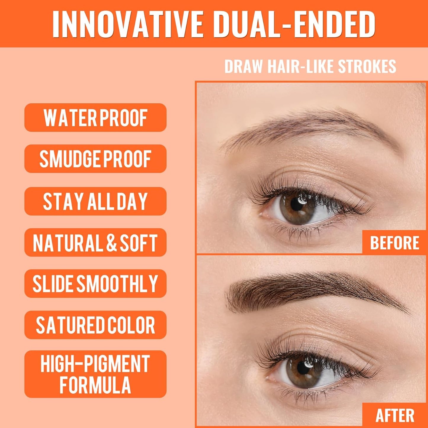 iMethod Eyebrow Pen - Eyebrow Pencil,2-in-1 Eyeliner Dual-Ended Microblading Eyebrow Pencil Long Lasting Waterproof Hair-Like Brow Pencil,with Eyebrow Brush,Eyebrow Pencils for Women,Brown