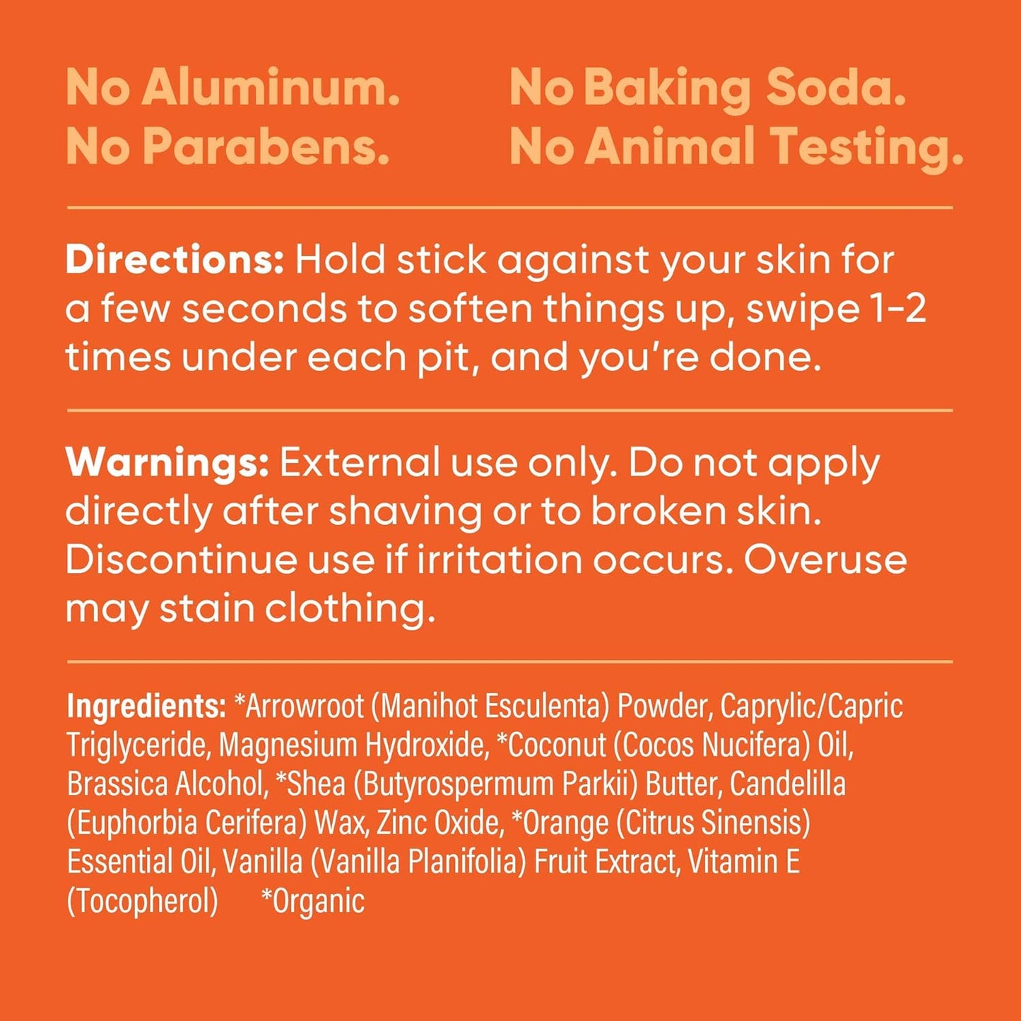 Pretty Frank Natural Aluminum-Free Deodorant Stick, Baking Soda-Free, Orange Vanilla (2-Pack) | Sensitive Skin Friendly, Effective Odor Control for Women & Men, Organic Ingredients and Essential Oils