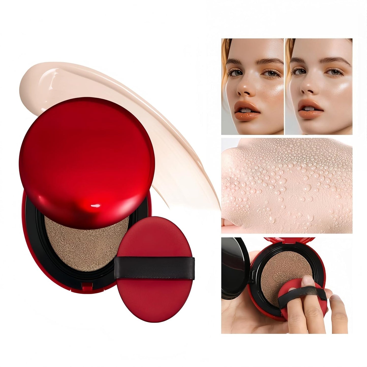 MAEPEOR Cushion Foundation 9 Colors Full Coverage Weightless Satin Glow Foundation Hydrating Long-Lasting Cushion BB Cream (Color 04)