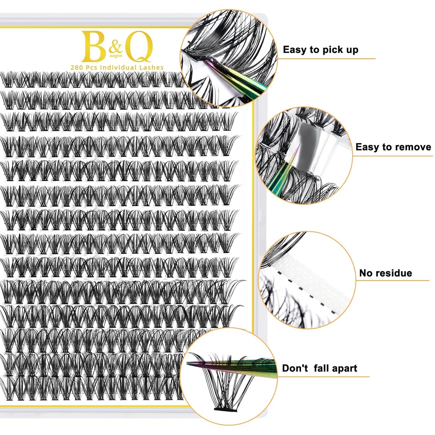 B&Q Lash Clusters 40D-D-13 Individual Lashes 280 Clusters False Eyelash 10D 20D 30D 40D Lash Clusters Extensions Individual Lashes Cluster DIY Eyelash Extensions at Home (40D-D,13MM)