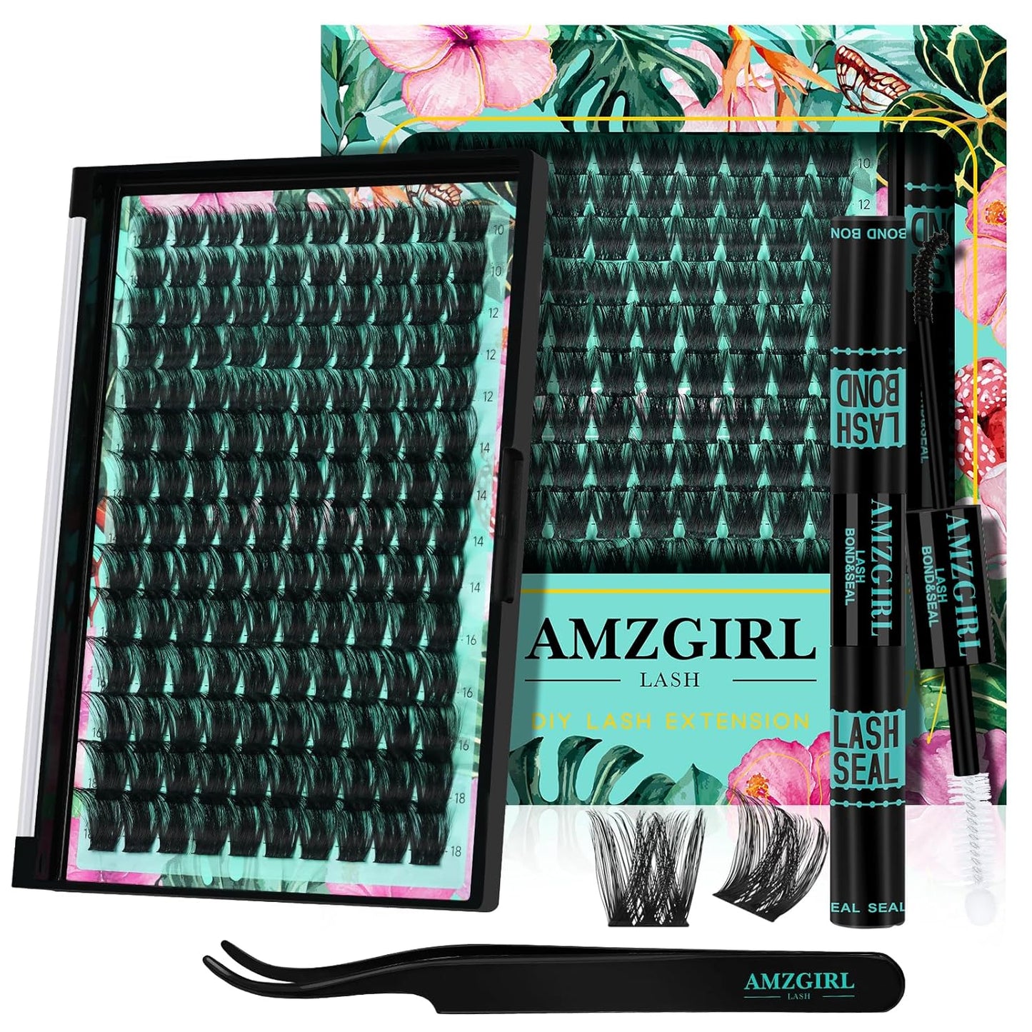 Lash Clusters Kit 140pcs Lash Extension Kit Cluster Lashes Fluffy Look with Lash Bond and Seal Waterproof, Lash Tweezer with Wet Look Ultra-Thin Band Lashes(Sunflower,D-10-18mm)