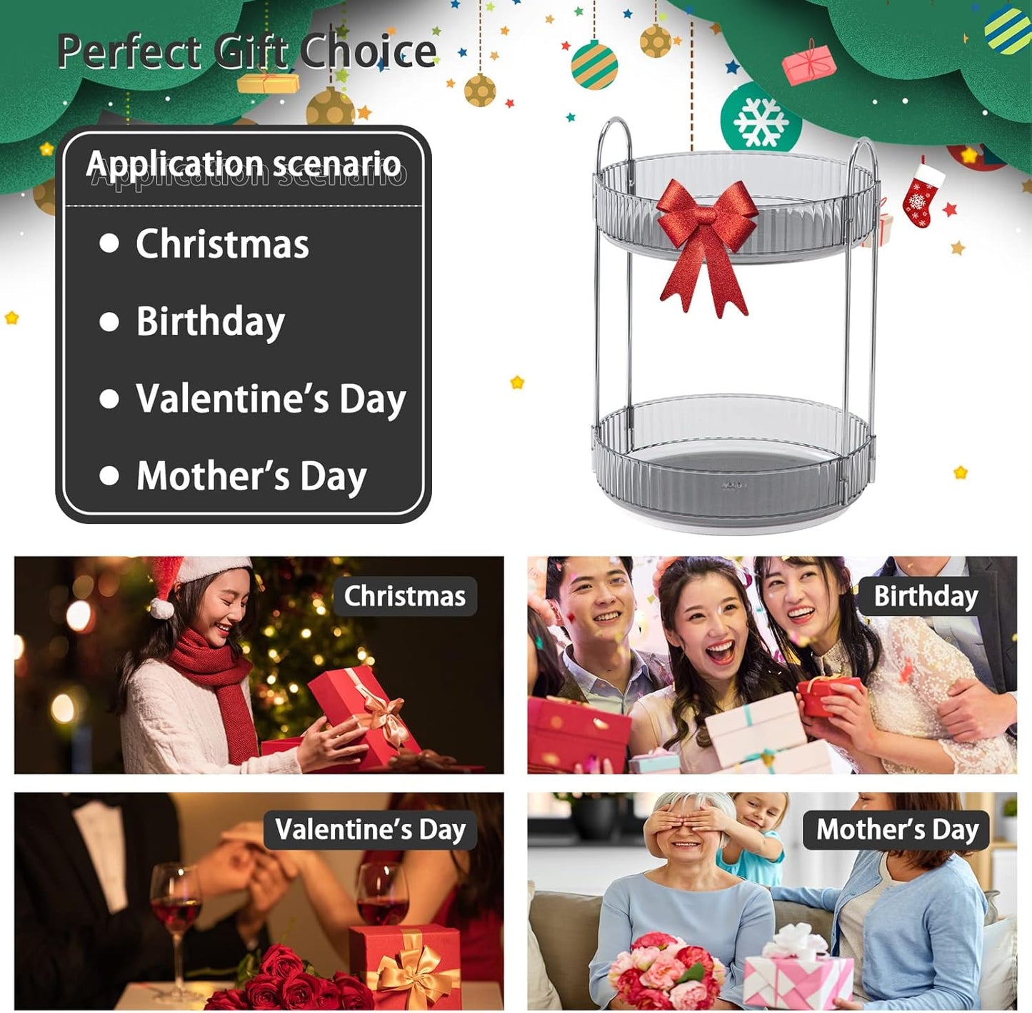 Rotating Makeup Organizer for Vanity, High-Capacity Skincare Clear Make Up Storage Perfume Organizers Cosmetic Dresser Organizer Countertop 360 Spinning (Gray, 2 Tier)