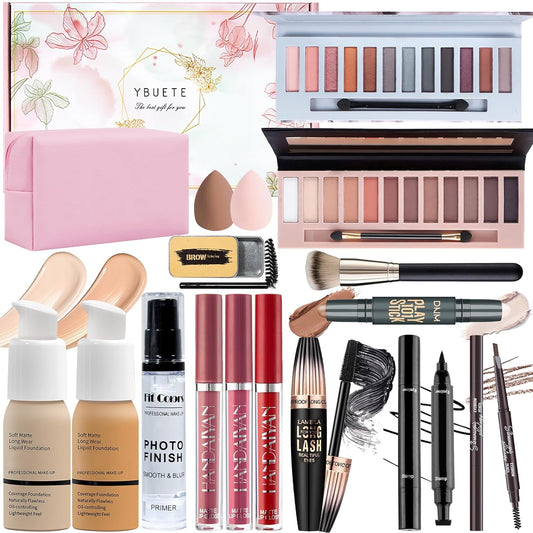Makeup Set, Makeup Set Kit for Women Girls Teen Full Kit, Multipurpose Makeup Set, Professional & Beginner Makeup Kit Include Foundation, Face Primer, Eyeshadow Palette, Cosmetic Bag