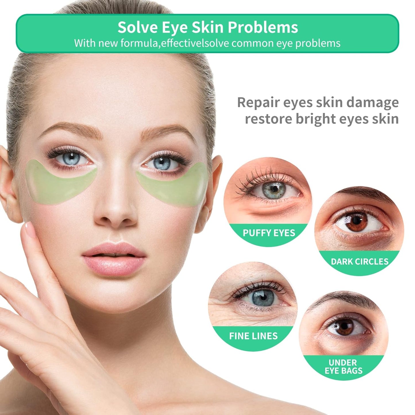 BREYLEE Aloe Vera Eye Masks– 60 Pcs - Puffy Eyes and Dark Circles Treatments – Look Younger and Reduce Wrinkles and Fine Lines Undereye, Improve and Firm eye Skin - Pure Natural Material Extraction