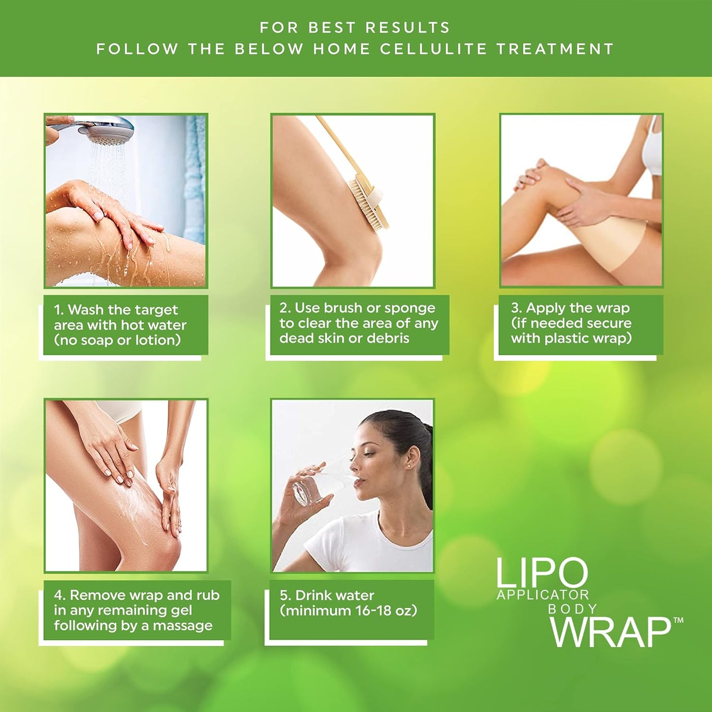 Tummy Body Wrap with Guarana, Green Tea, Seaweed Wraps Works for Stomach Belly Legs Arms Abdomen. (4 Wraps + Gel)