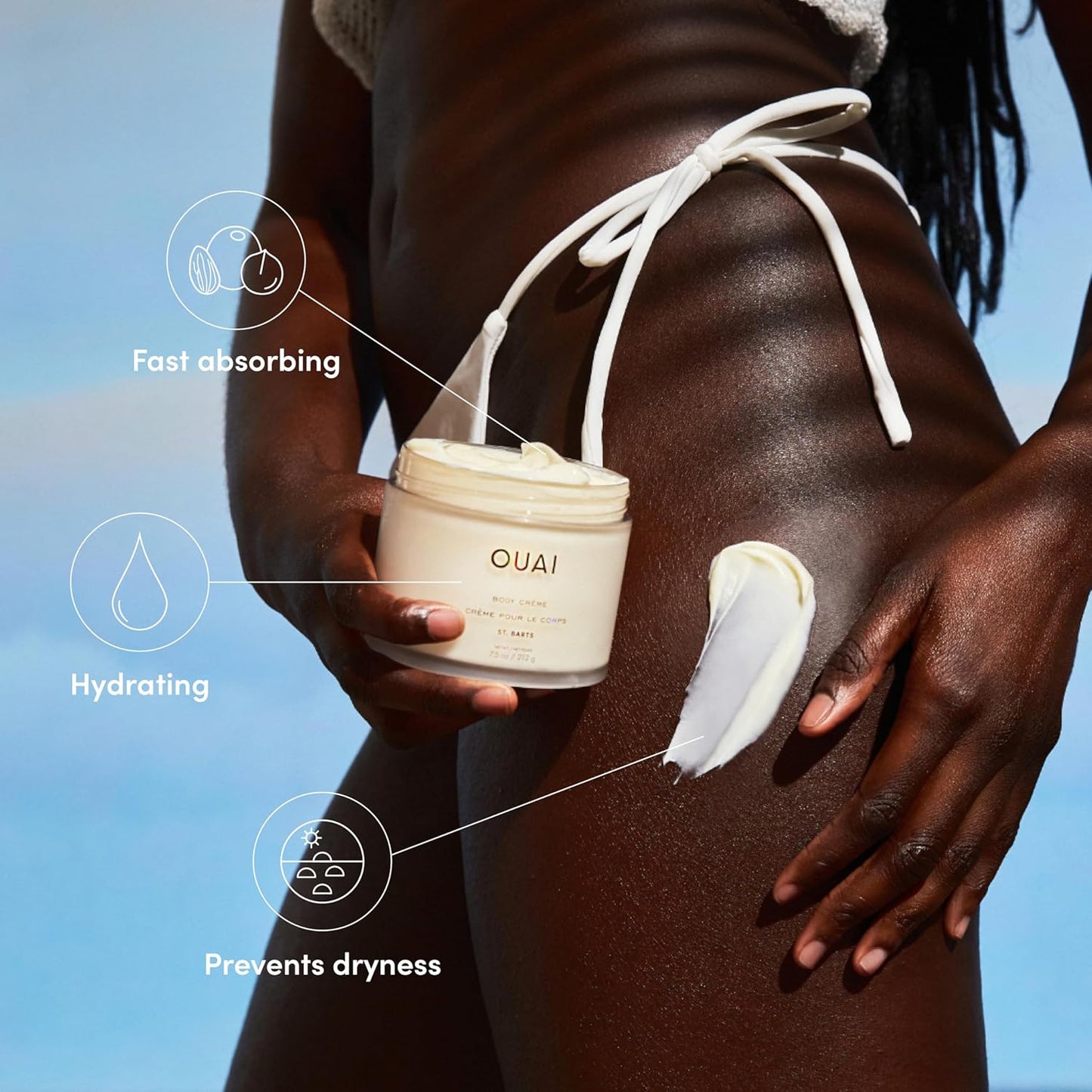 OUAI Body Cream, St. Barts - Hydrating Whipped Body Cream with Cupuaçu Butter, Coconut Oil and Squalane - Softens Skin and Delivers Healthy-Looking Glow - Sulfate-Free Skin Care (7.5 Oz)