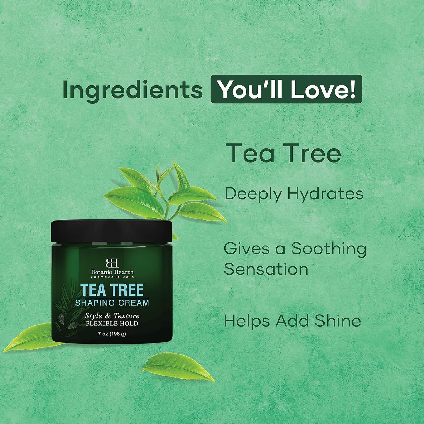 Botanic Hearth Tea Tree Shaping Cream, Hair Styling Cream With Collagen & Biotin | Style & Texture, Strong & Flexible Hold, For All Hair Types | Men And Women | Made In Usa | 7 Oz