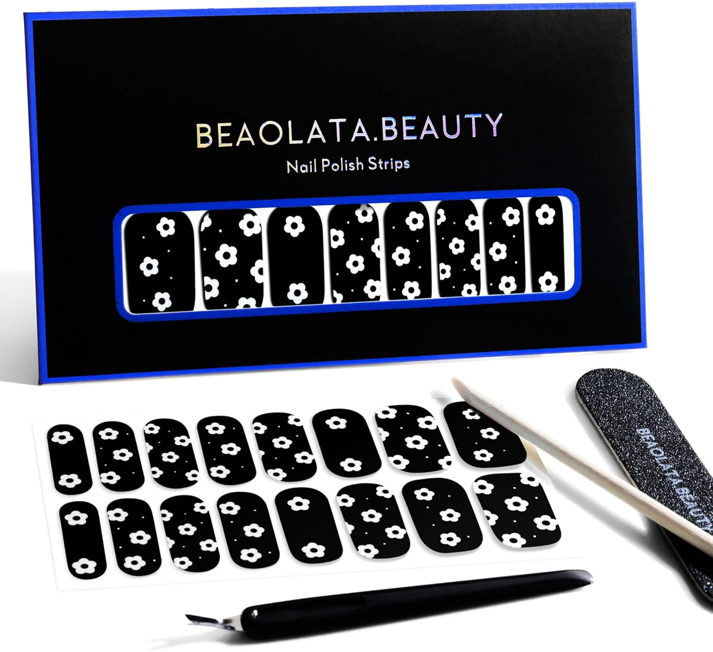 Nail Polish Strips, 32PCS Salon Quality Wraps, Long Lasting Gel Nail Stickers for Women Easy Apply& Remove (Night Black)