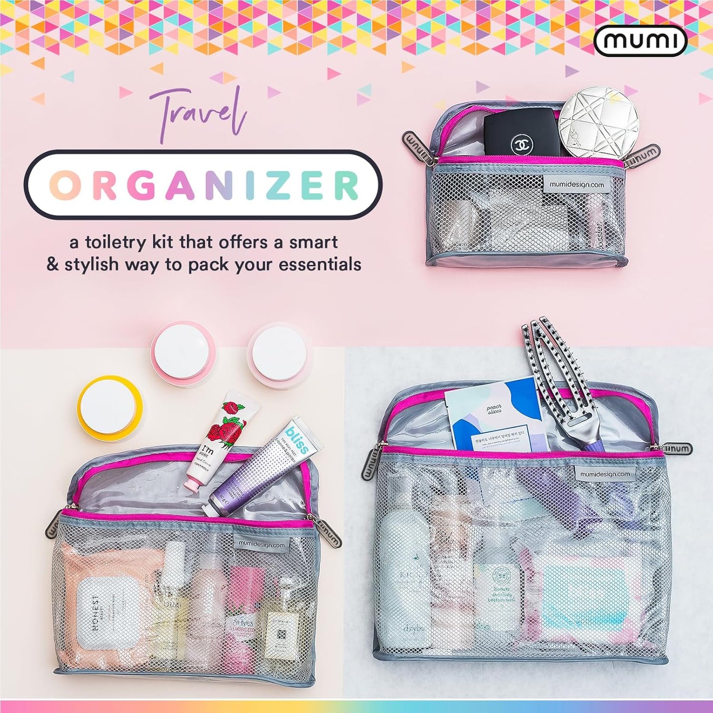 MUMI Travel Toiletry Bag Set of 3 – Clear TSA Approved Toiletry Bags for Women – Reusable Water-Resistant Makeup Organizer Pouches for Skincare, Cosmetics, Travel Accessories, Airport Packing - Yellow