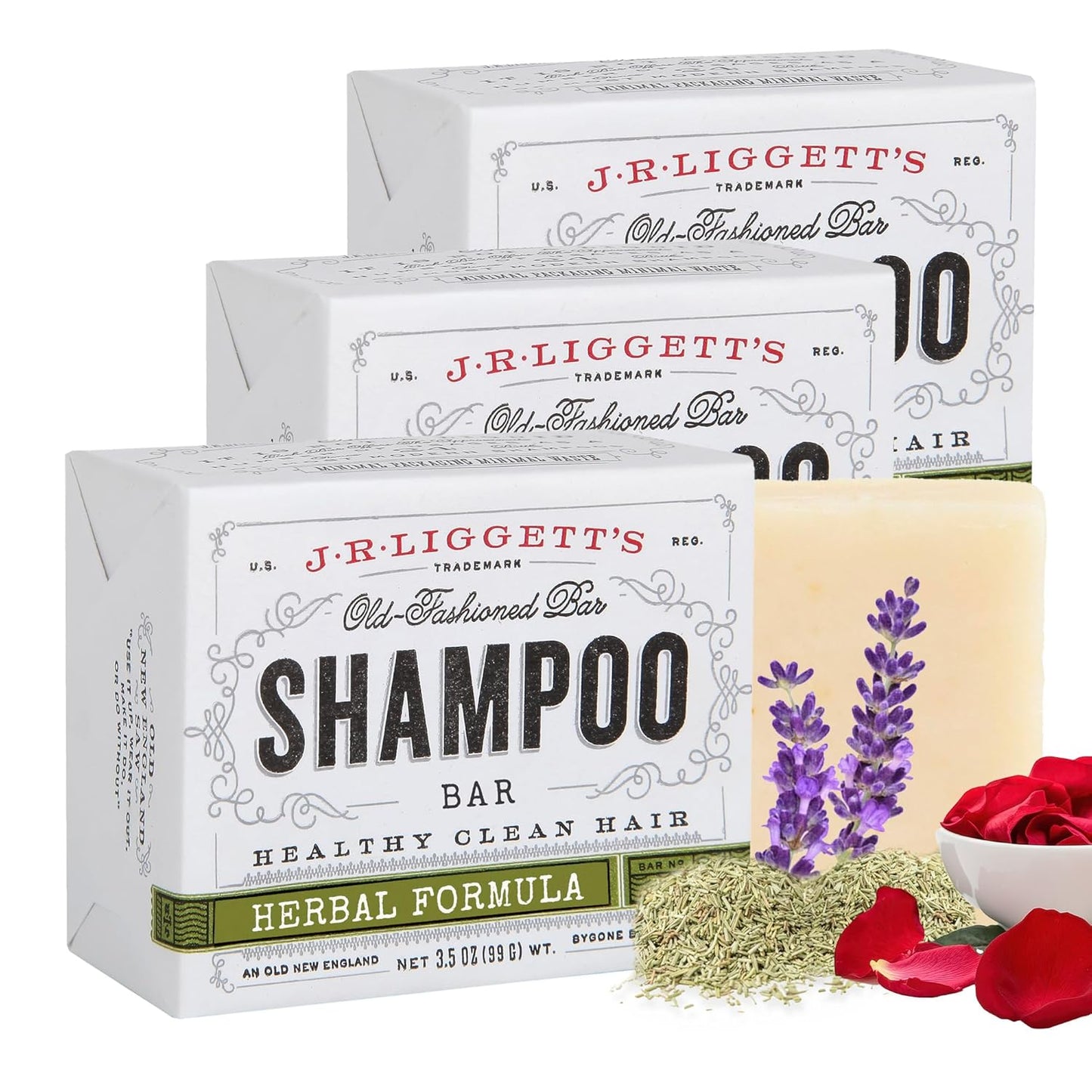 J·R·LIGGETT'S Shampoo Bar - Herbal Formula, All Natural Bar Shampoo for Hair with Coconut Oil & Castor Oil, Sulfate Free, GMO Free, Antioxidant-Rich Plant Oils, Promotes Scalp Balance, 3.5 oz - 3 Pack