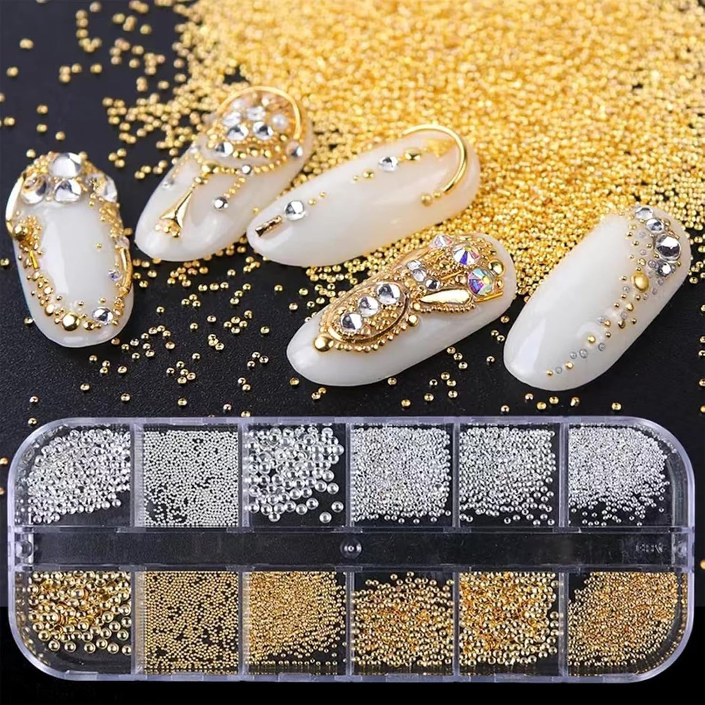 Nail Art Pearls with Rhinestones Glue Gel Flatback Pearls Nail Charms Luxurious Nails Supplies Accessories Gold Silver Gems Jewelry Pearl for Women Nails Design(Pink)