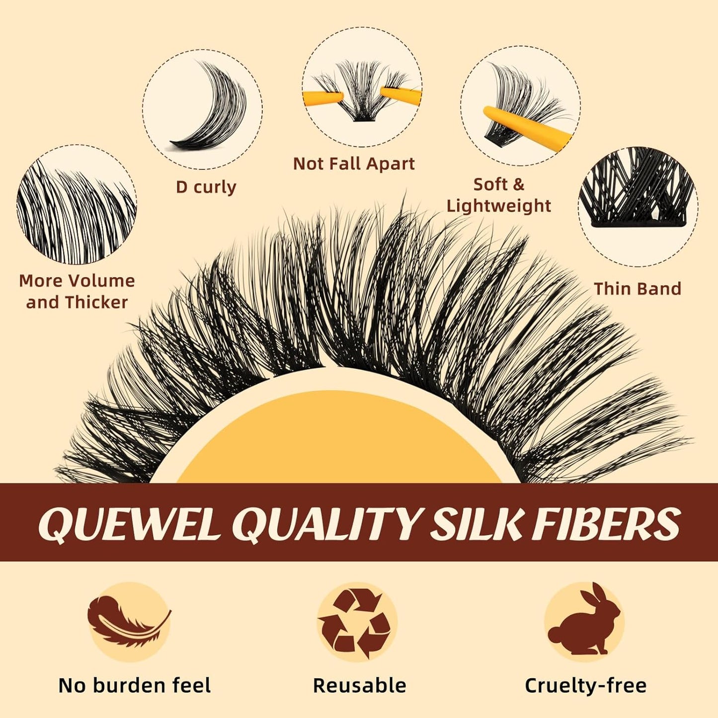QUEWEL DIY-Lash-Extension-Kit, 280pcs 60+80+100D Lash-Clusters Mixed 10-16mm Thick Lash-Clusters-Kit with Lash Bond and Seal, and Cluster Lashes Tweezers Easy DIY at Home(60+80+100 KIT)