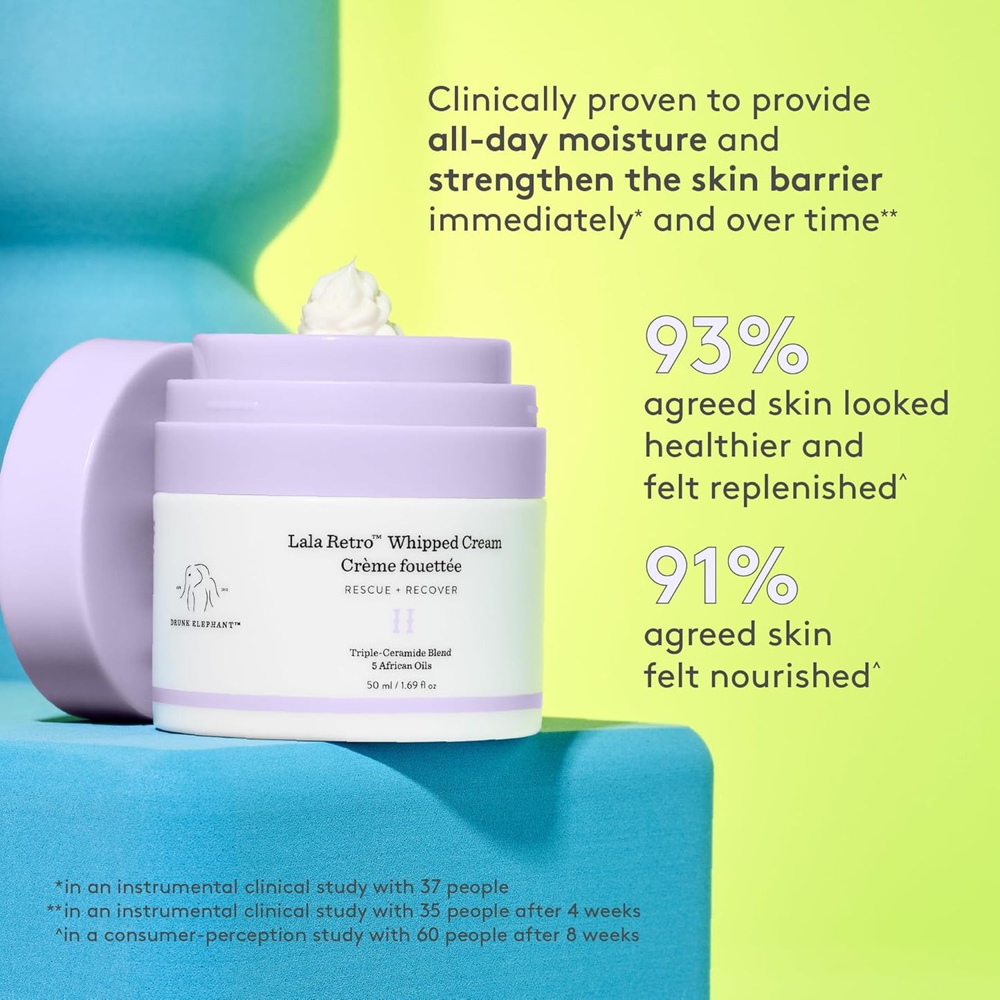Drunk Elephant Lala Retro Whipped Cream - 50 ml/1.69 fl oz - Ceramide Moisturizer - Clean Clinical Skincare - Cruelty-Free - Dermatologist-Tested - Includes D-Bronzi Deluxe Sample (5 ml/.16 fl oz)