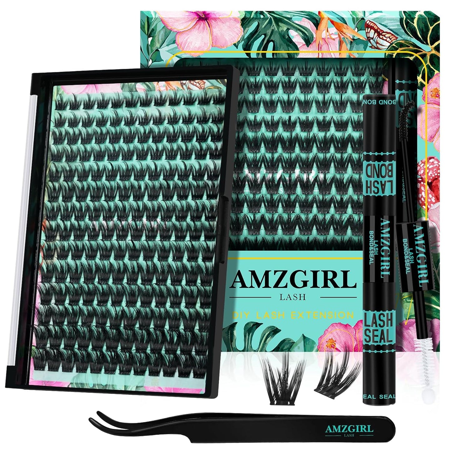 Lash Clusters Kit 168pcs Lash Extension Kit Cluster Lashes Natural Look with Lash Bond and Seal Waterproof, Lash Tweezer with Wet Look Ultra-Thin Band Lashes(Orchid-Kit,D-10-18mm)