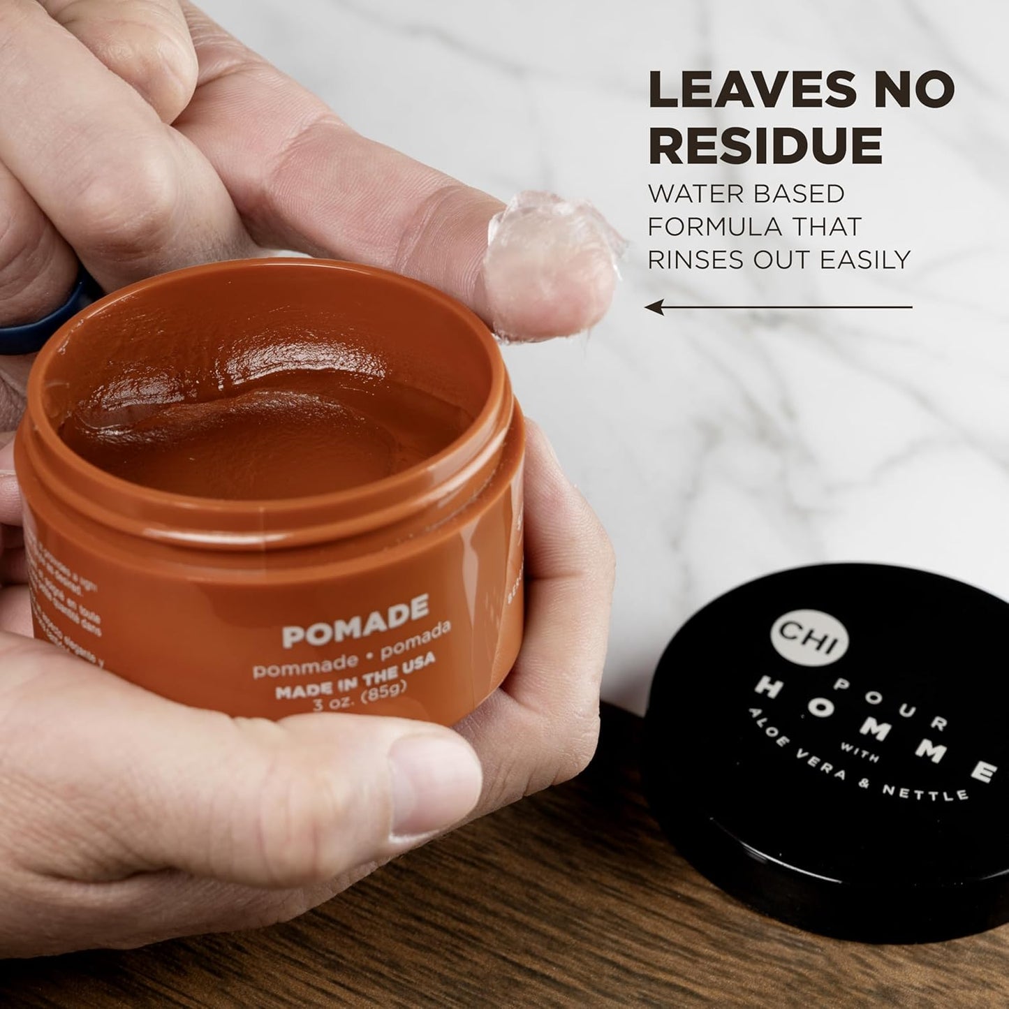 CHI Pour Homme Pomade for Men, Light Hold Hair Product For Medium Shine & Polished Styles, Made With Aloe Vera & Nettle, Fresh, Woody Scent, 6 oz