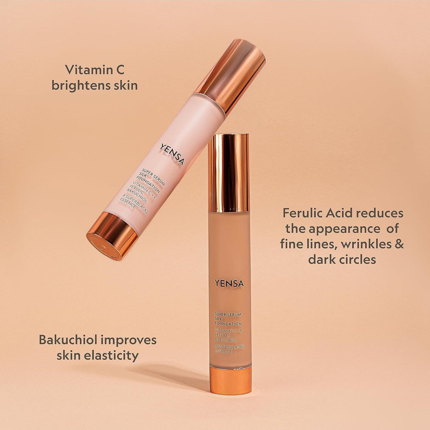 YENSA Super Silk Foundation - Full Coverage, Age-defying complex of Vitamin C, E, Ferulic, and Bakuchiol Oil (Tan 3) 1.0 fl oz