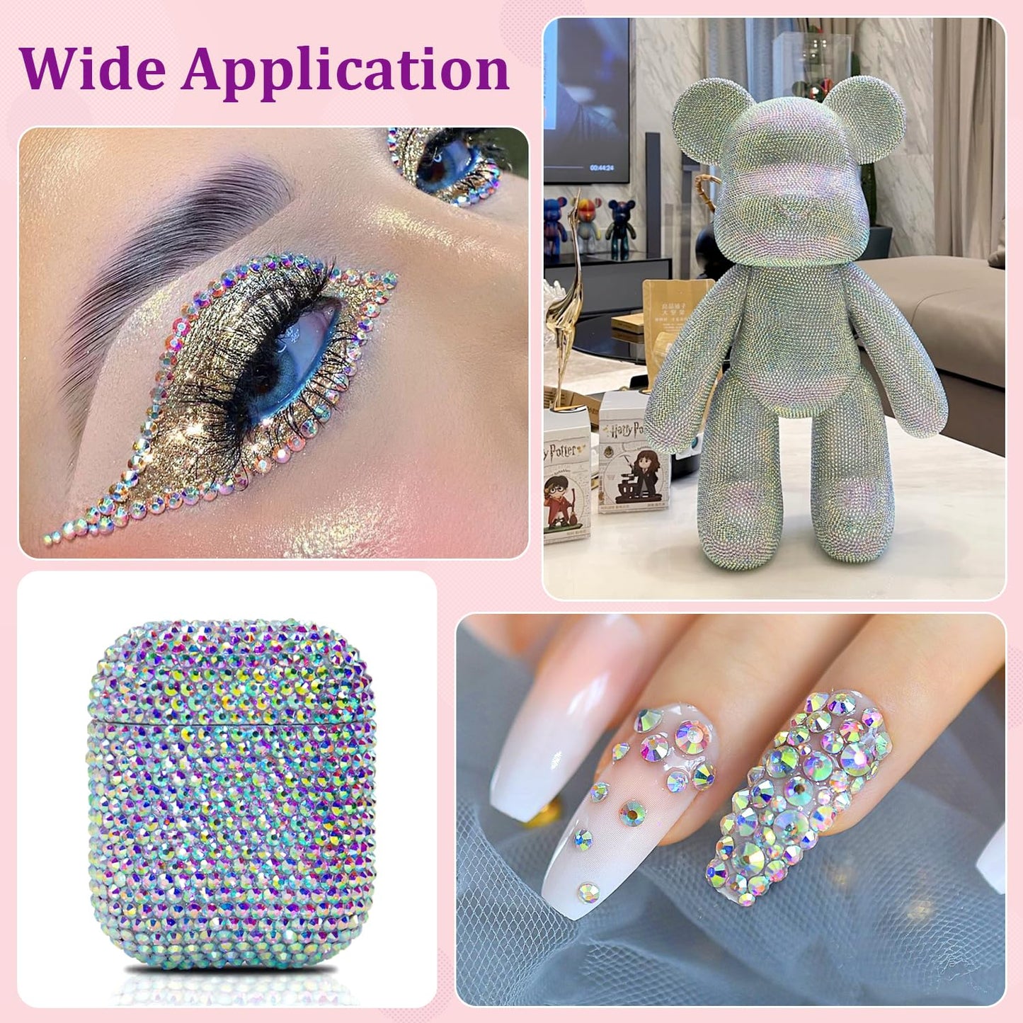 25000Pcs Resin Rhinestones with Tweezers for Crafting, AB 2-6mm Mixed Sizes Non Hotfix Flatback Gems, Bedazzling Crystal for DIY Craft Clothing Mugs Tumblers Shoes Fabric Decor Nail Art