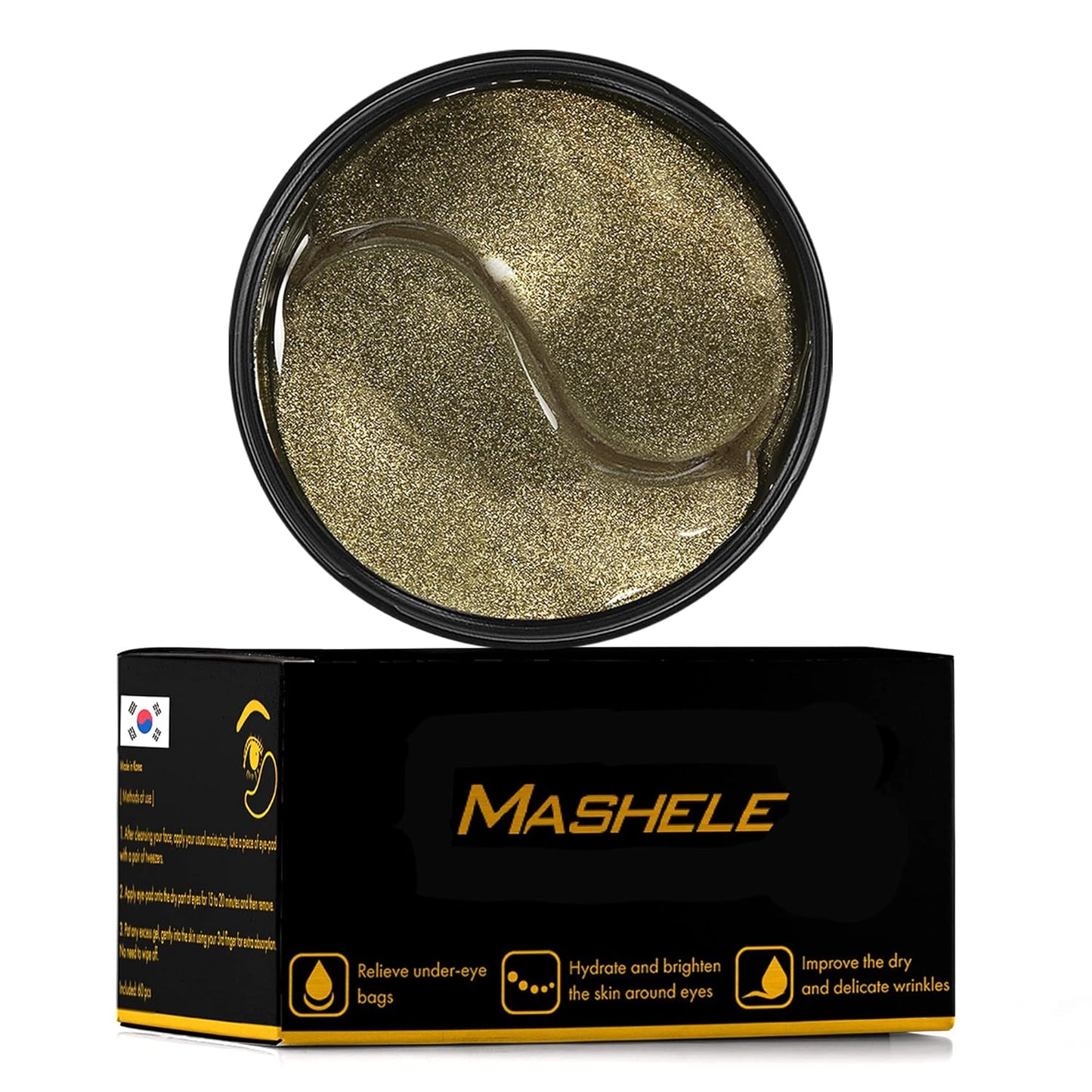 Korean Under Eye Patches 24K Gold Black Pearl Mask Anti-Aging Hyaluronic Acid Collagen Neck Forehead Laugh Line Pad Reducing Dark Circles Treatment (60pcs, gold patches 60pcs)
