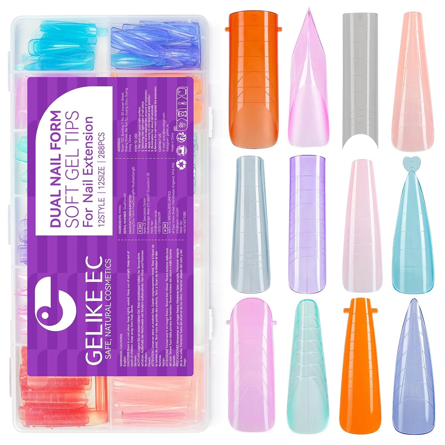 288pcs Nail Dual Forms for Buildergel: Gelike EC 12 Unique Styles & Sizes for Professional Salon-Quality Manicures at Home