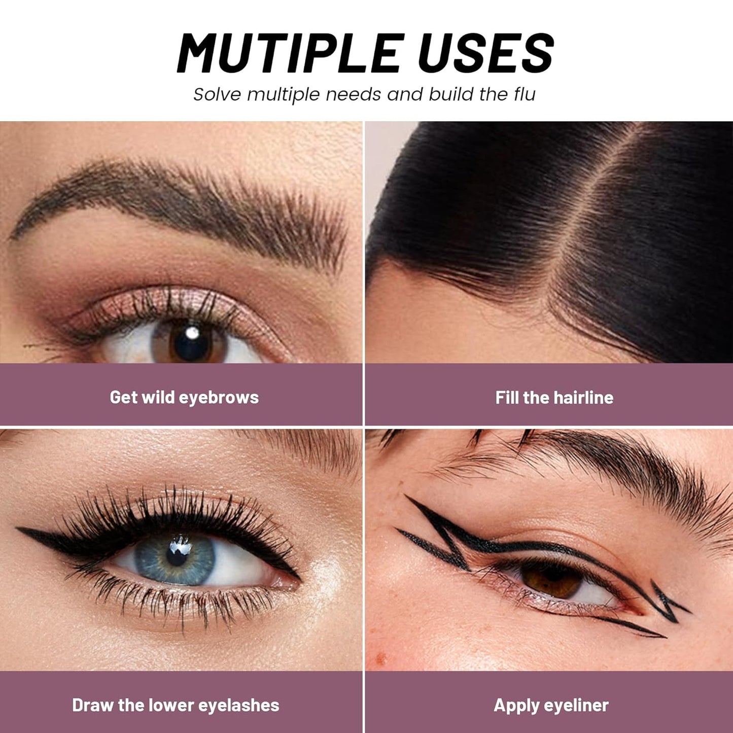 2 Pack Eyebrow Pen, Waterproof Microblading Eyebrow Pencil, 2-in-1 4 Tip Eye Brow Makeup Pen for Women with Precise Curved Brush-Tip Create Natural Hair-Like Brows, Last All-Day (Natural Black)
