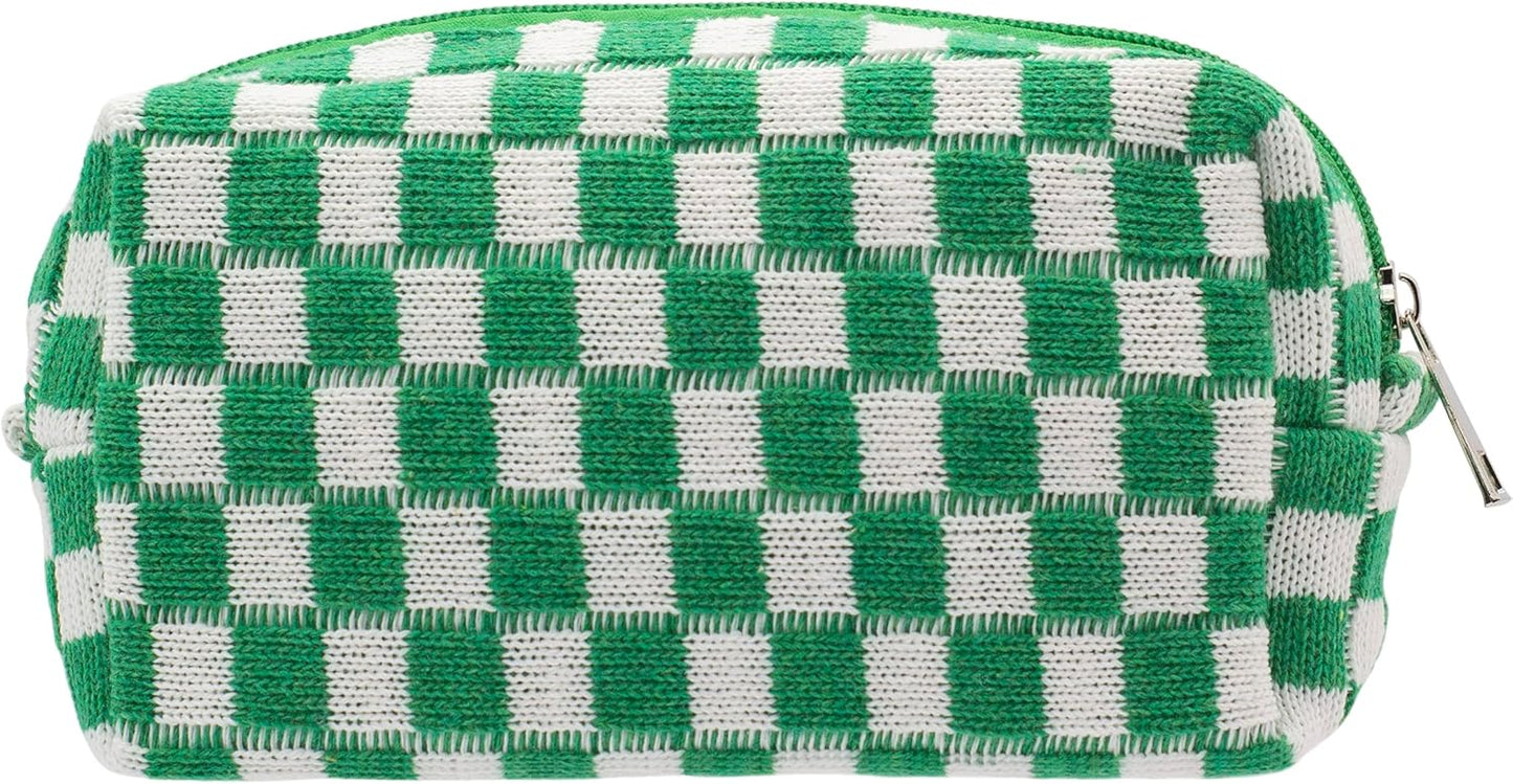 PAZIMIIK Checkered Makeup Bag for Purse Portable Zipper Make Up Pouch Small Cosmetic Case for Travel Accessories (Green)